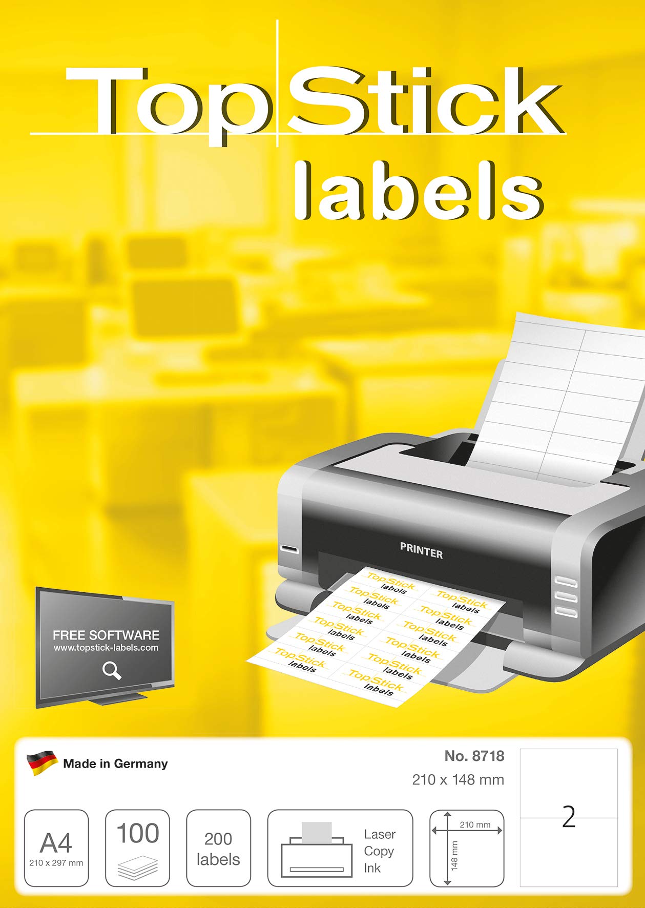 TopStick Self Adhesive Multipurpose Labels - 2 Labels per A4 Sheet, 200 Labels Total, 210 x 148 mm | White 3