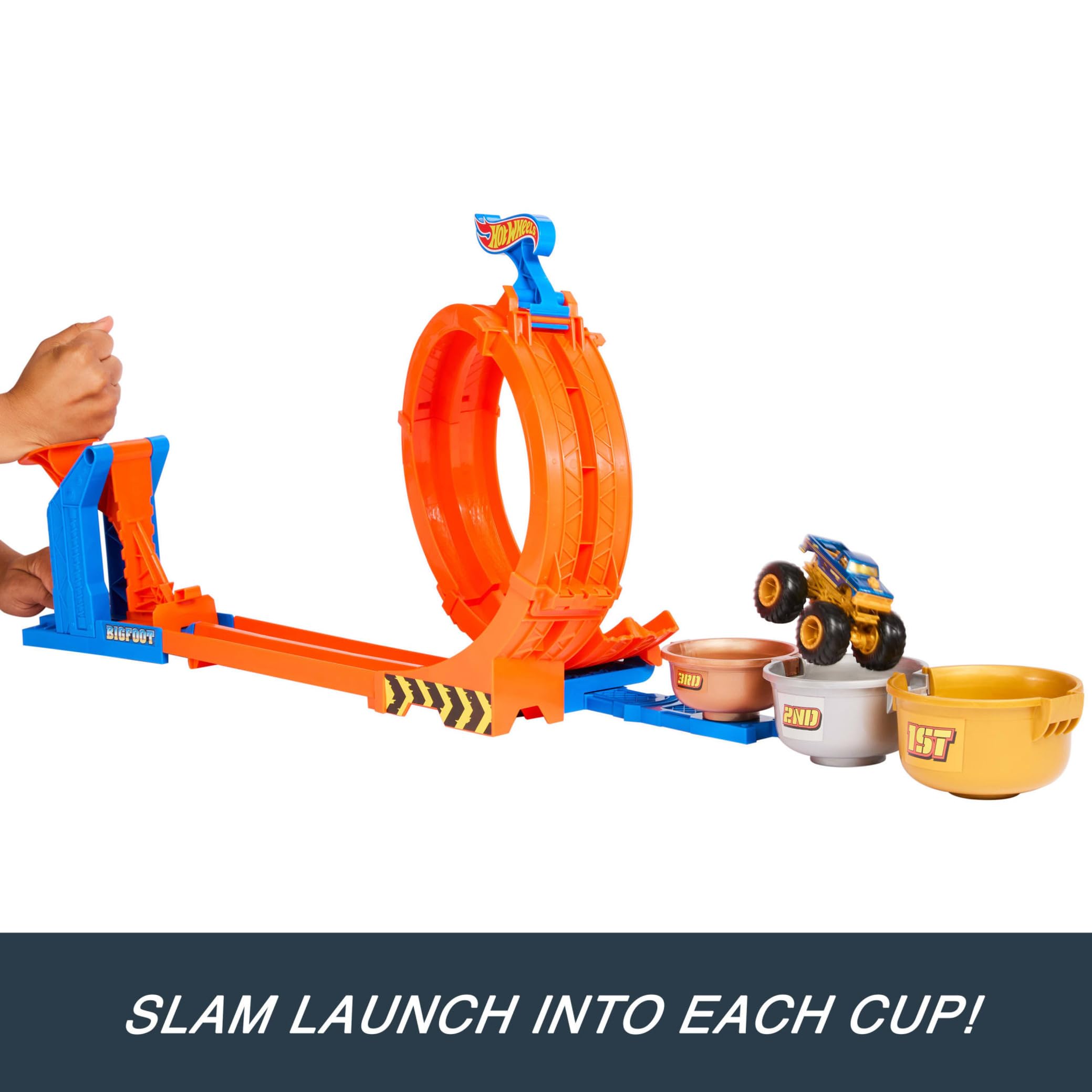 Hot Wheels Monster Trucks Bigfoot 50th Anniversary Loop-And-Flip Trophy Challenge Playset | Ages 4+
