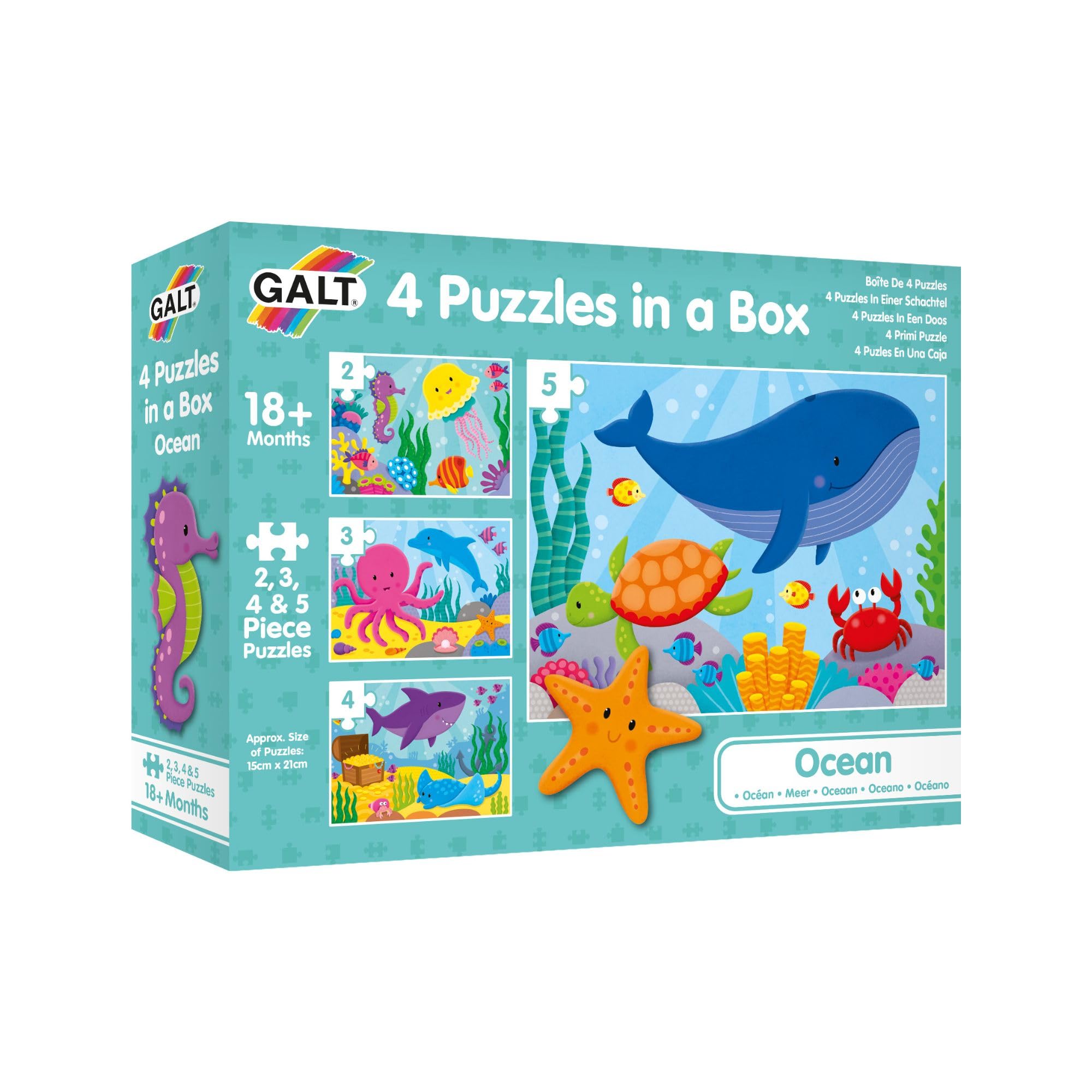 Galt 4 Puzzles in a Box - Ocean | 2, 3, 4, and 5 Piece Puzzles | Ages 18m+