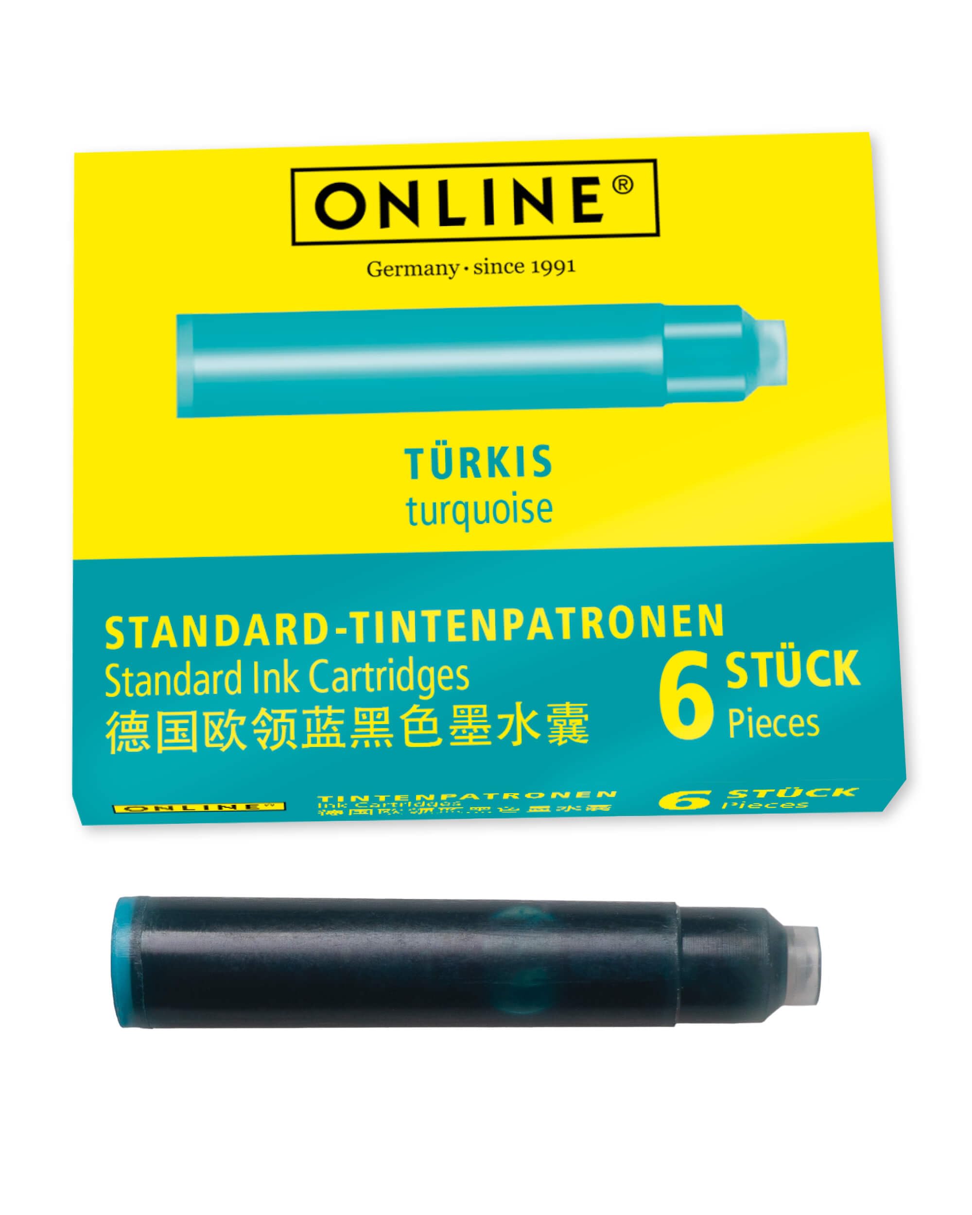 Online Standard Ink Cartridge 17224/24 - Turquoise Ink | 6 Pack | Compatible with Standard Fountain Pens