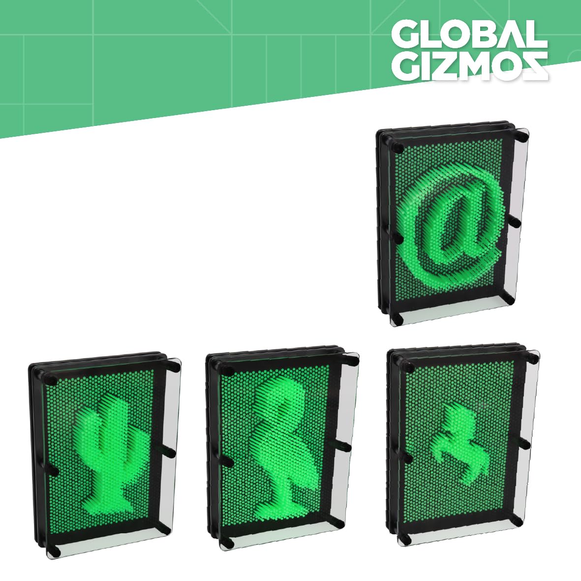 Global Gizmos Glow in the Dark Pin Art Impression Toy | 18cm x 13cm Desktop Sculpture Gadget | Ages 3+ 6