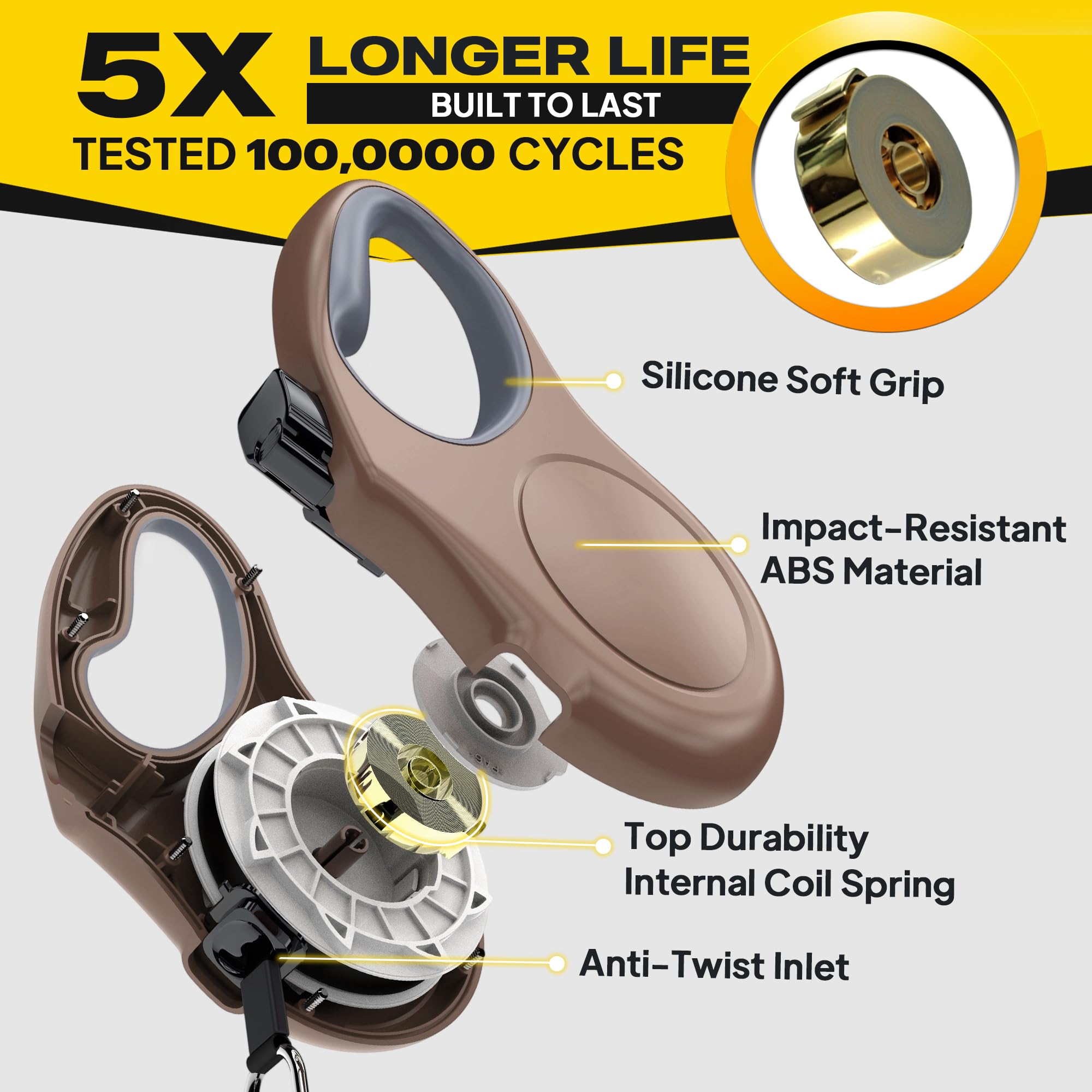 Fida Retractable Dog Lead - 5m Heavy Duty Nylon Tape | Reflective Safety | Coffee Color | Size S 4