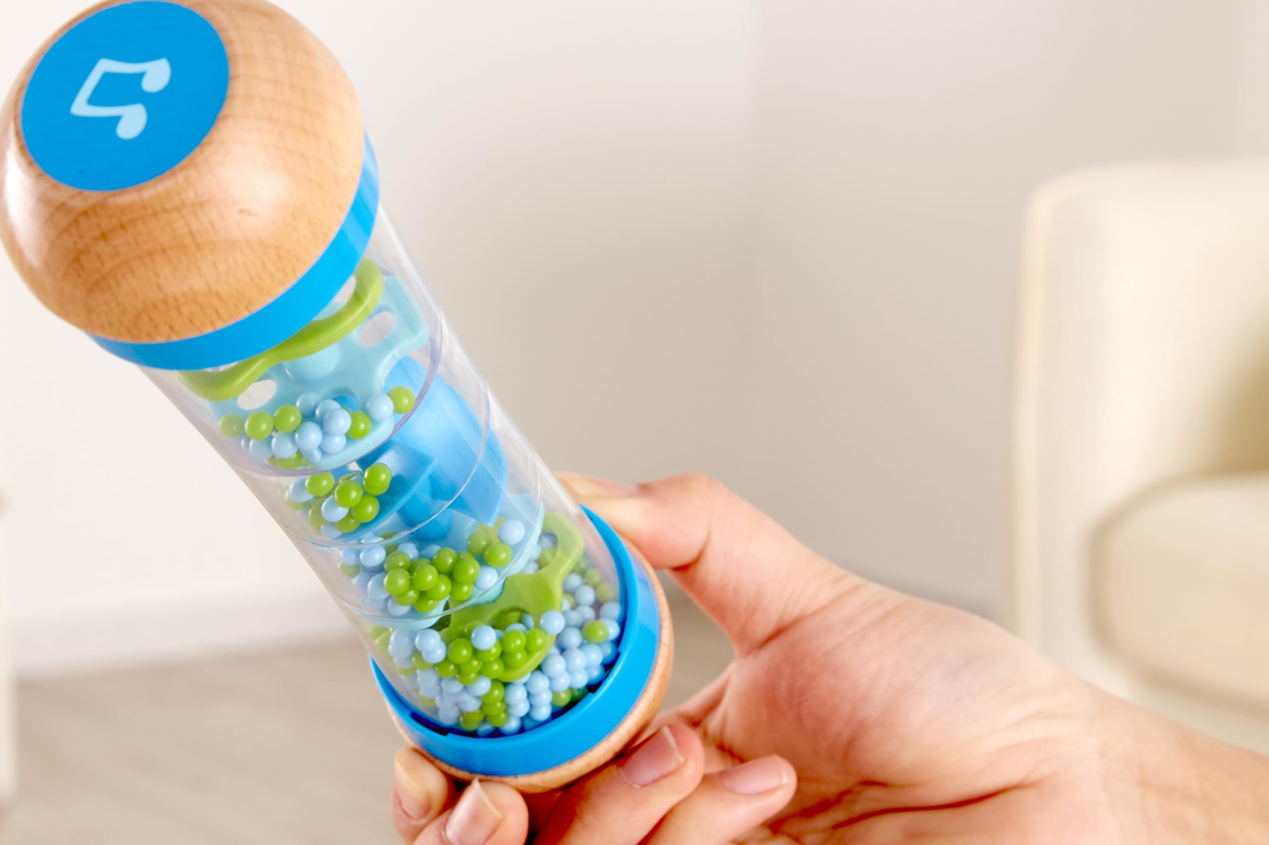Hape Beaded Raindrops Wooden Musical Rainmaker Toy - Blue | Develops Rhythm & Fine Motor Skills 7