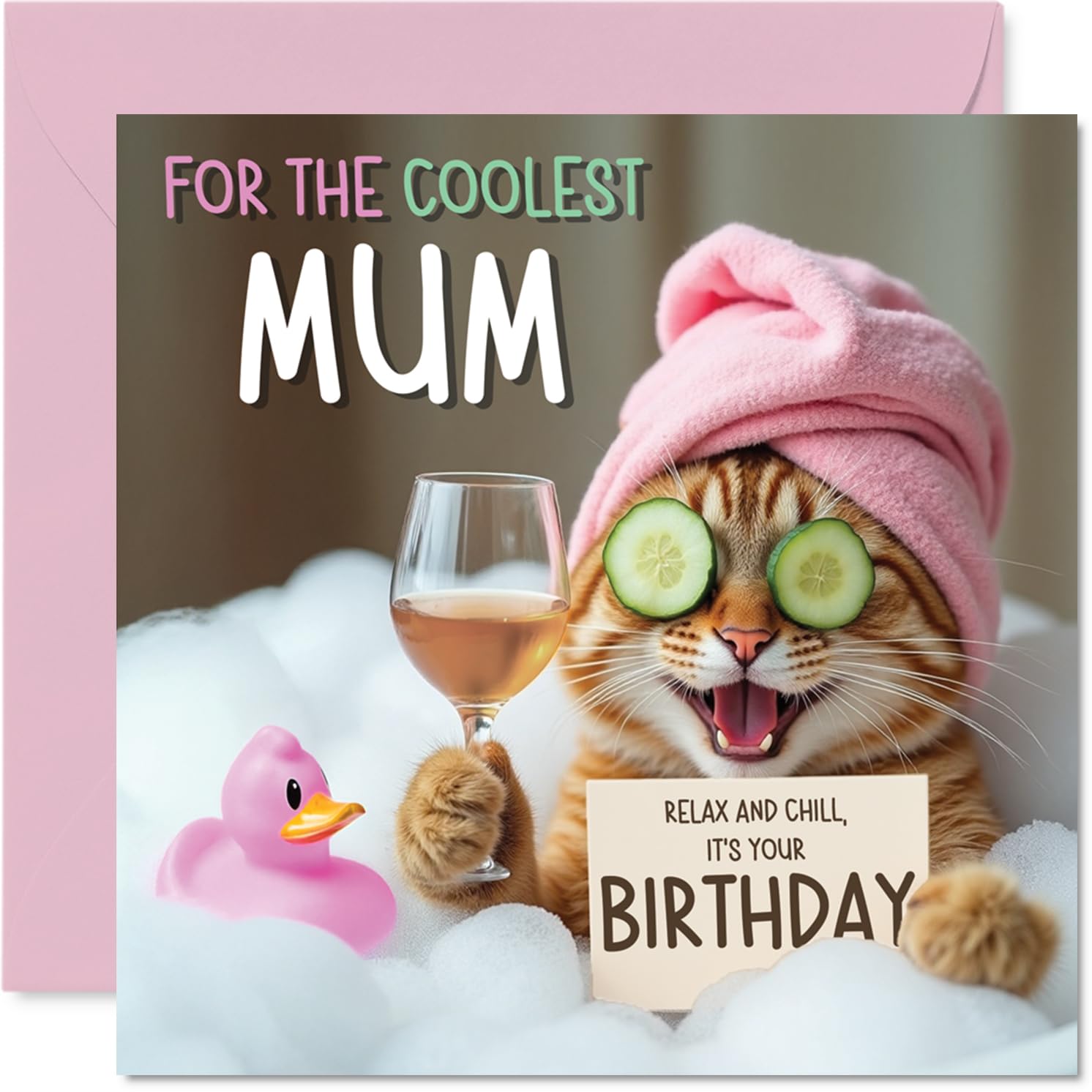 Stuff4 Funny Mum Birthday Card - Relaxing Bath Cat Design | 145mm x 145mm