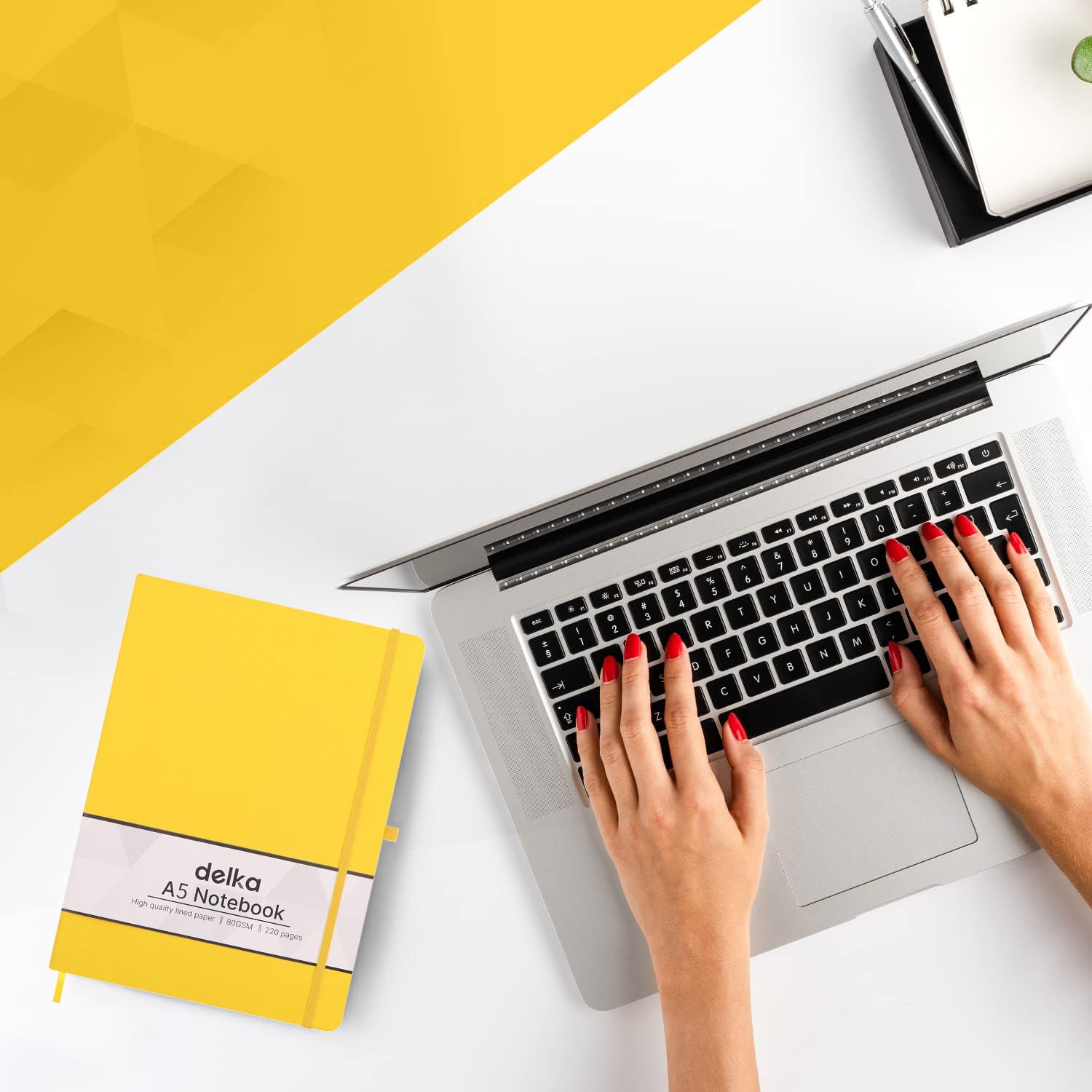 delka A5 Notebook - 220 Pages Ruled Ivory Paper | Vegan Leather Soft Cover | Yellow
