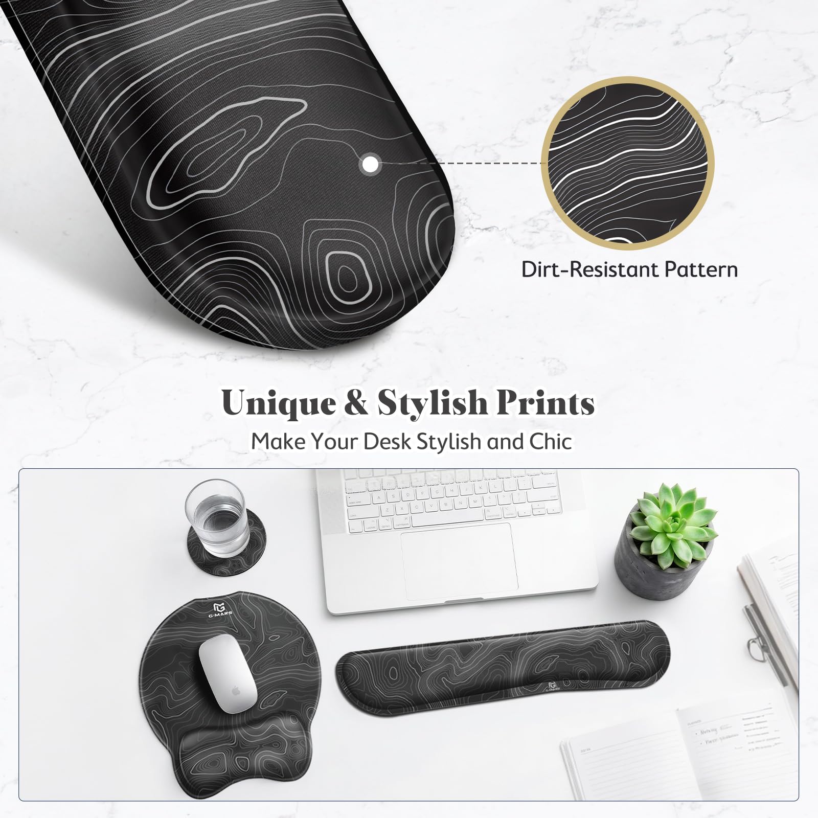 Gimars Ergonomic Mouse Pad & Keyboard Wrist Rest Set with Coaster | Gel Support | Map Color 9