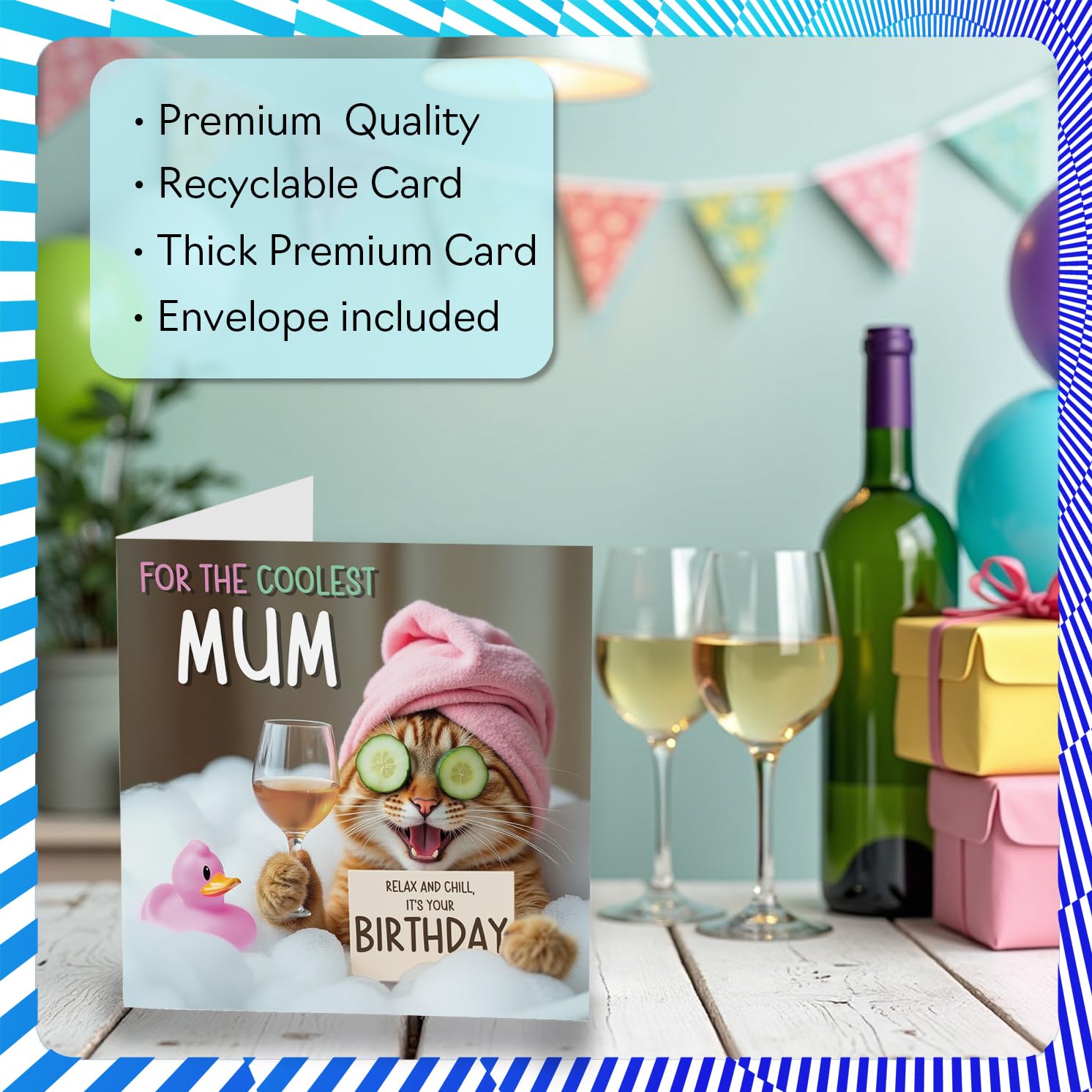 Stuff4 Funny Mum Birthday Card - Relaxing Bath Cat Design | 145mm x 145mm 3