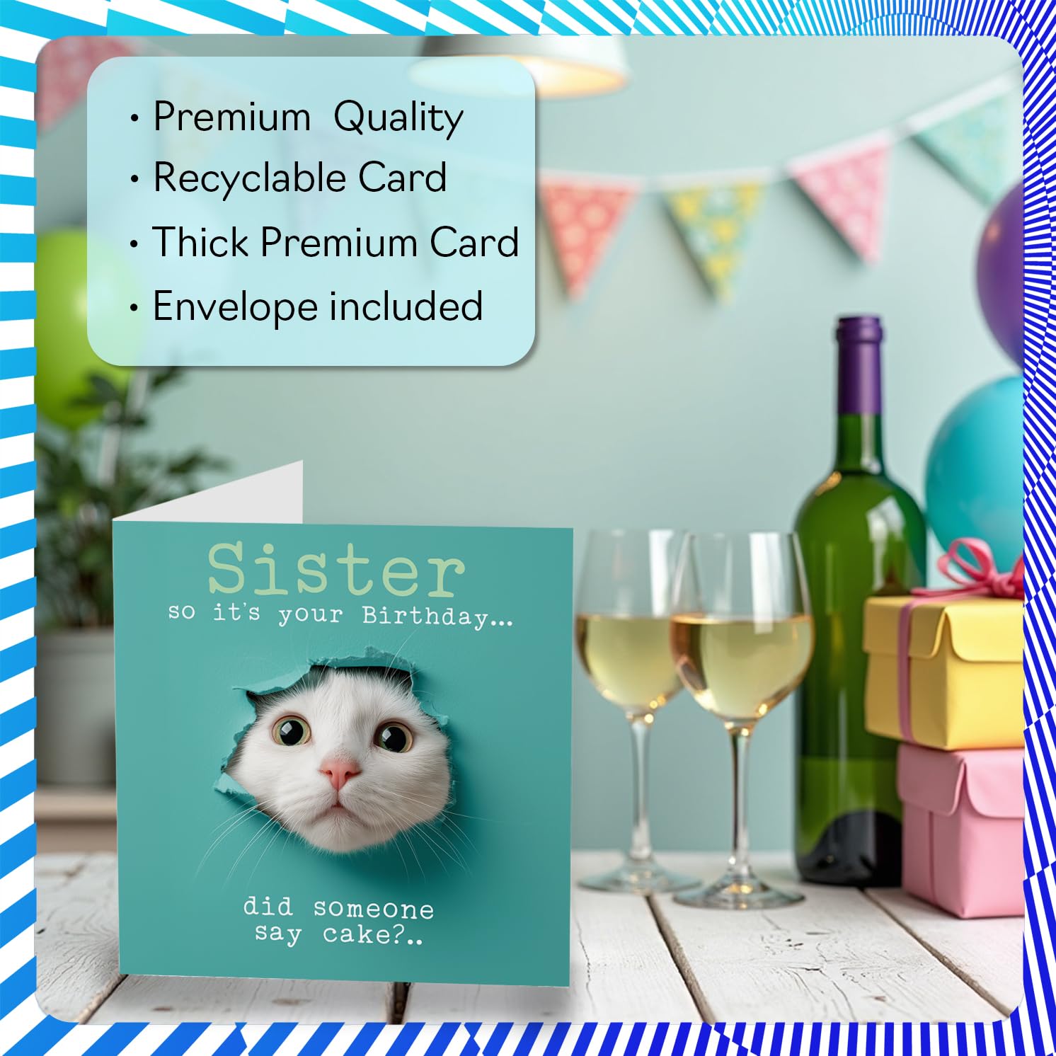Stuff4 Sister Birthday Card - Catty Cake Design | 145mm x 145mm | Uncoated Interior 3