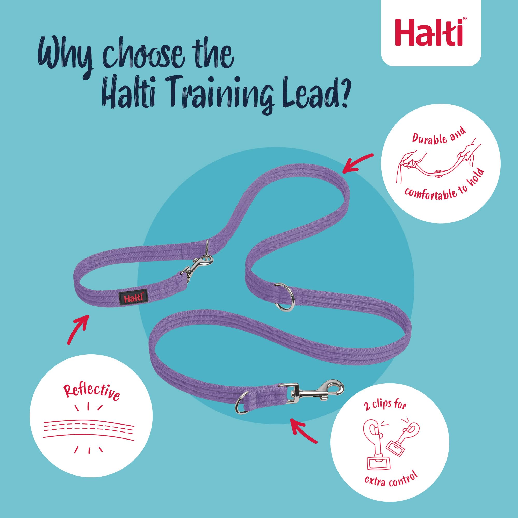Halti Training Lead - Versatile & Durable Dog Training Lead | Purple, Small, 2m 3
