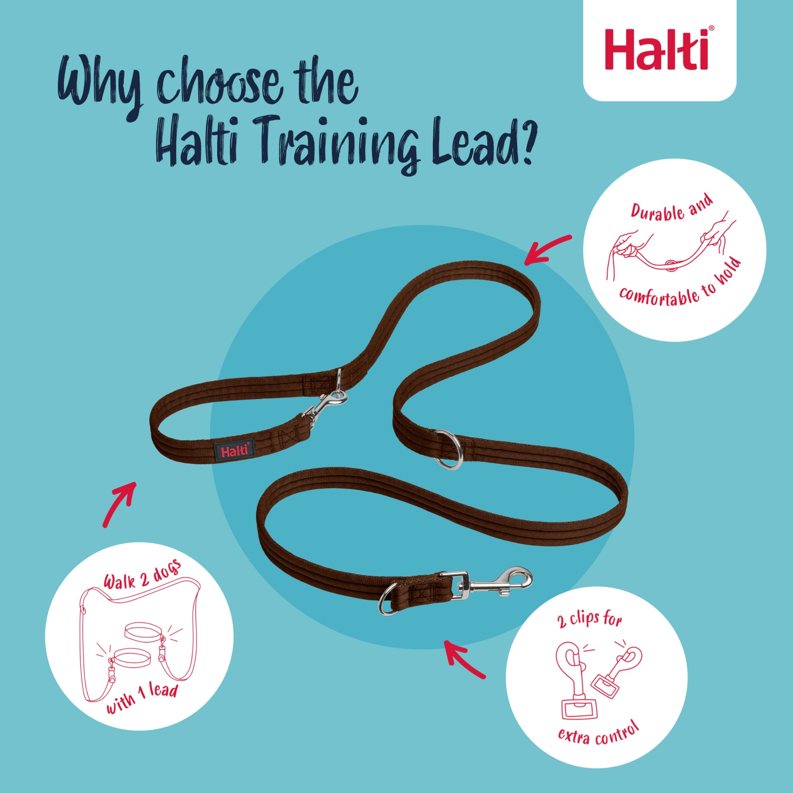 Halti Double Lead - Multifunctional Training Lead for Large Dogs | Deep Walnut | Polyester 3