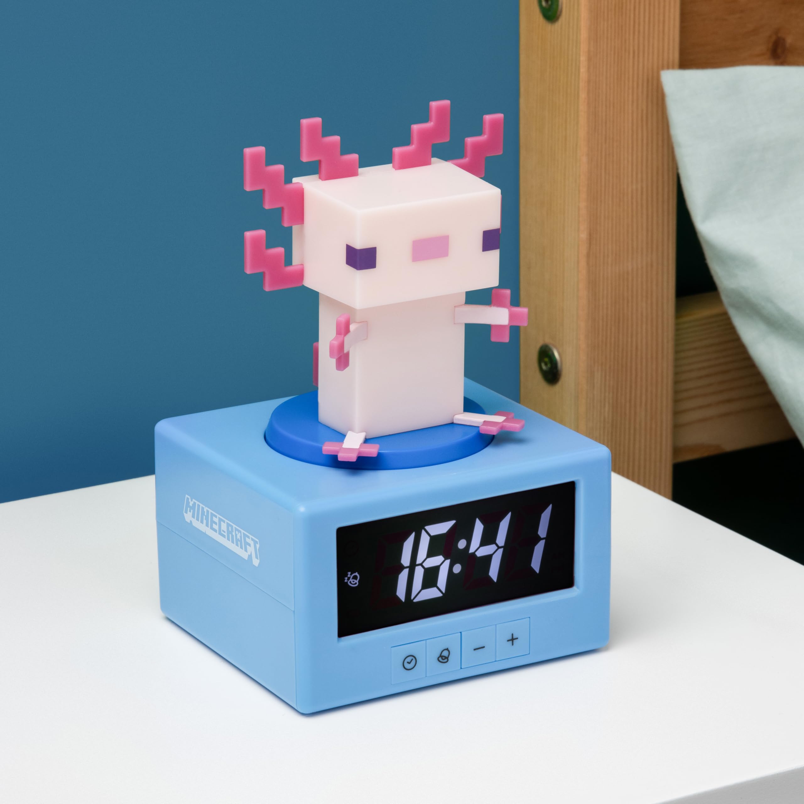 Paladone Minecraft Axolotl Icon Digital Alarm Clock with Night Light | Battery Powered | Multicolor 4