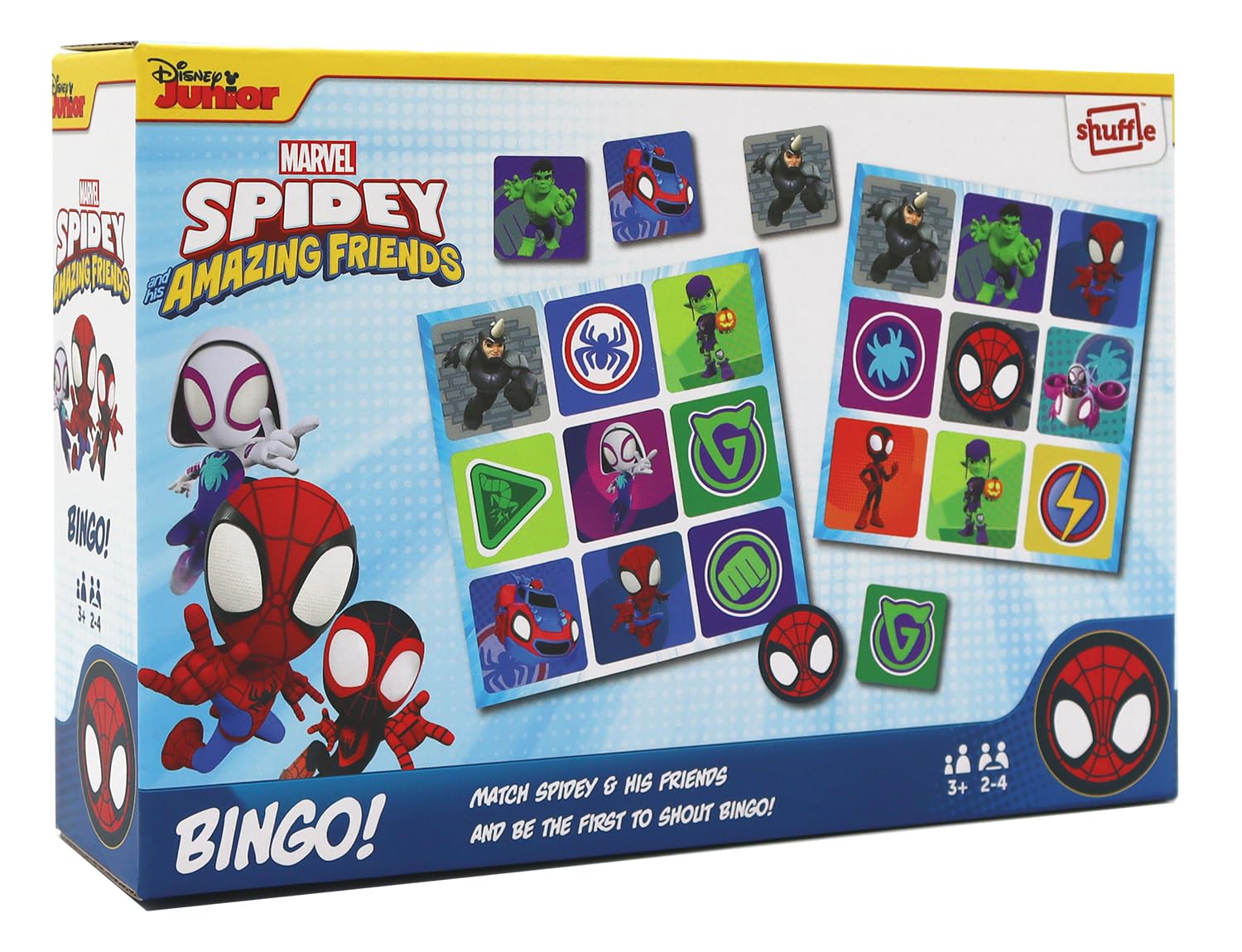Shuffle Spidey and his Amazing Friends Bingo - Educational Game for Kids | 4 Boards, 36 Counters