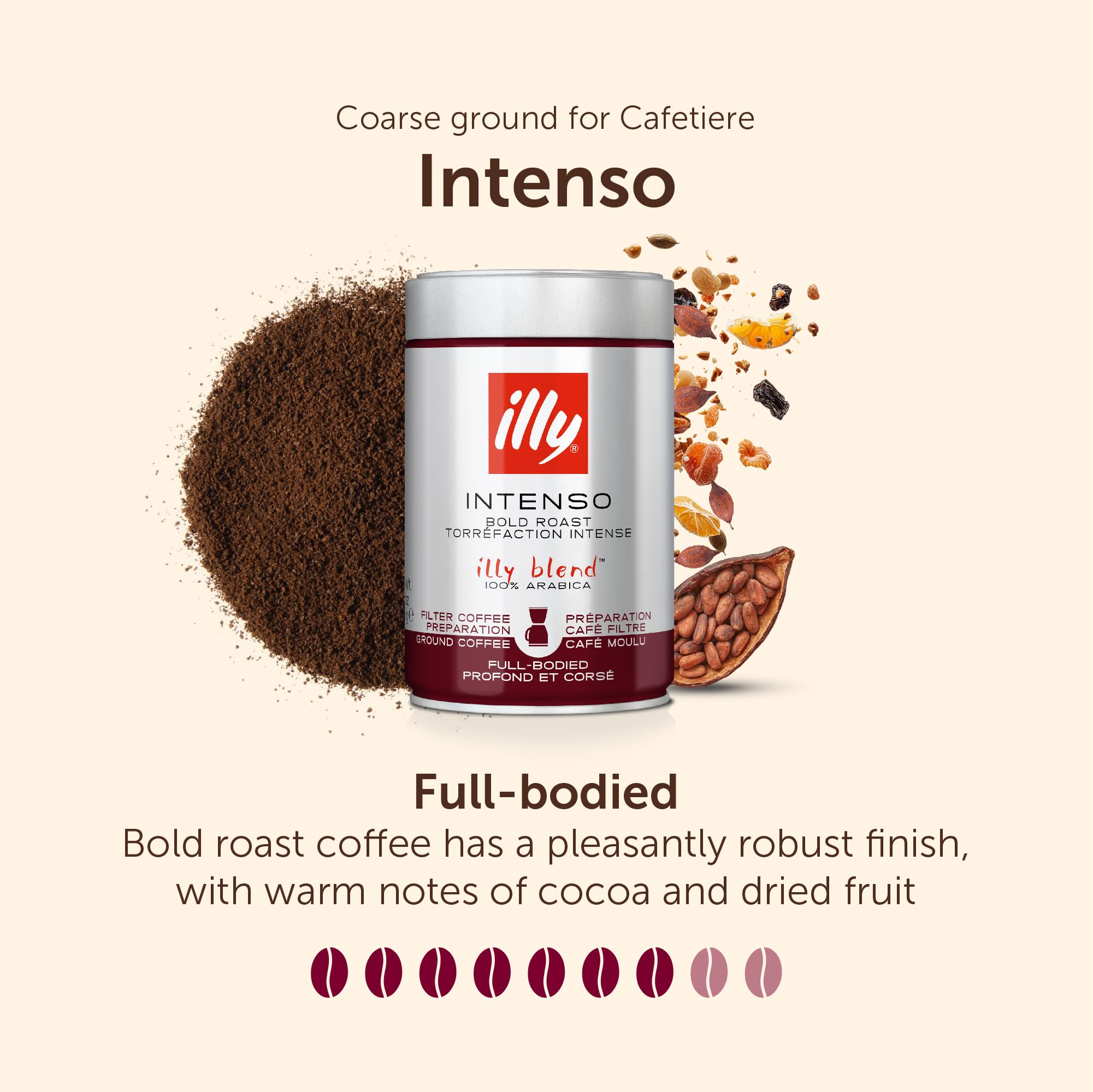 illy Intenso Ground Coffee - Dark Roast, 100% Arabica Blend | Coarse Grind 250g