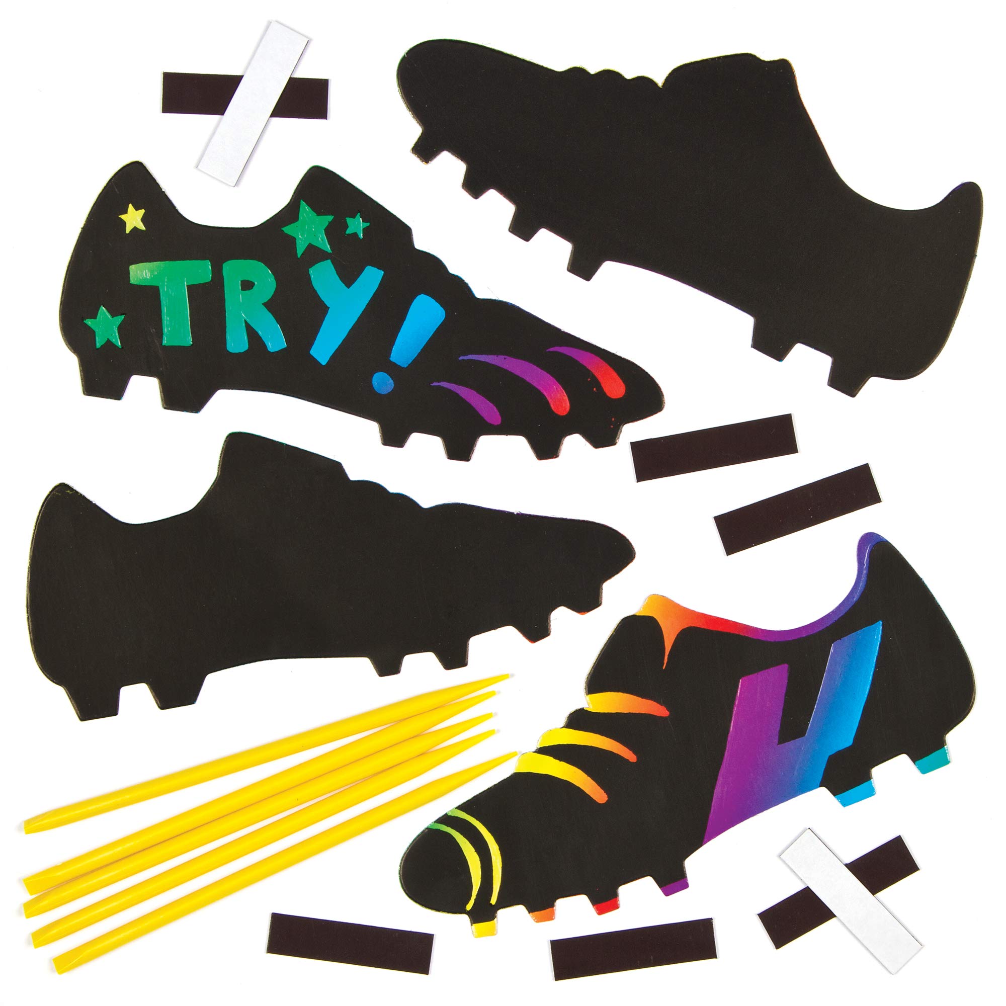 Baker Ross Football Boot Scratch Art Magnets - 10 Pack | Self-Adhesive | Includes Tools 3
