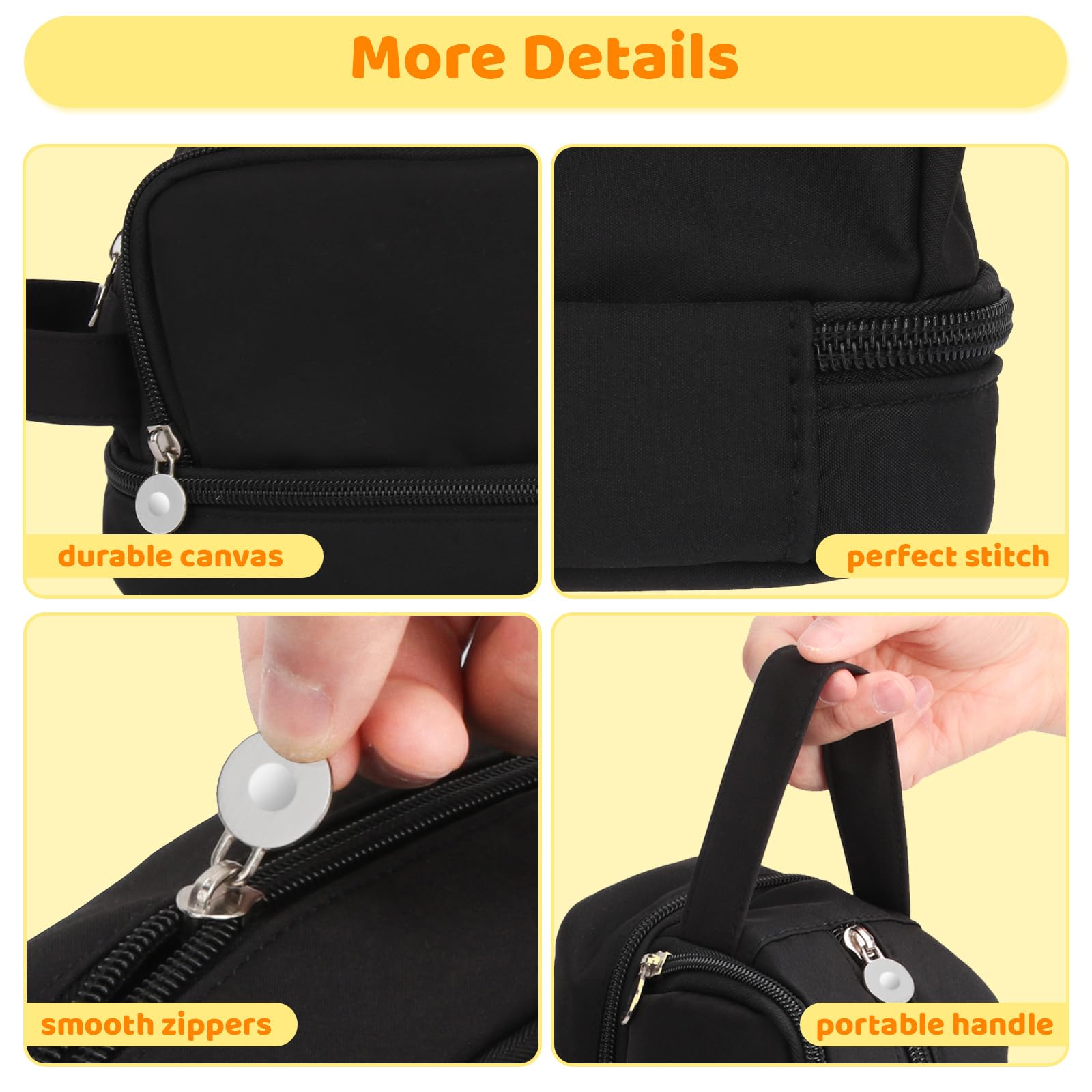 Alyvisun Large Pencil Case - Durable Canvas, 3 Compartments | Updated Black 4