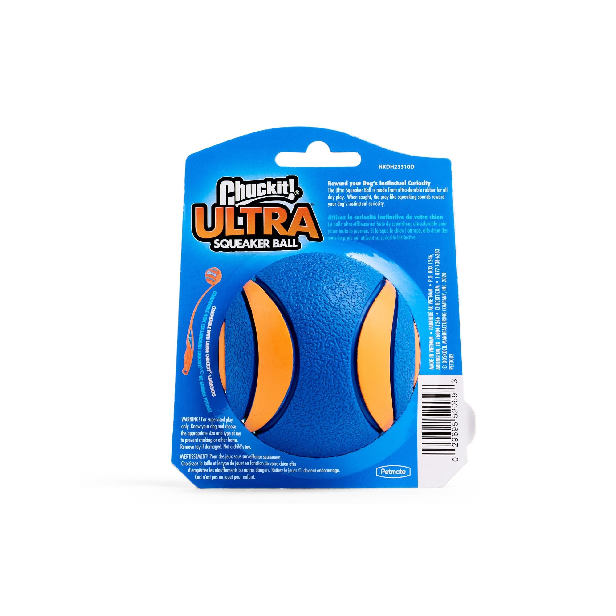Chuckit! Ultra Squeaker Ball - Large Size, Durable Natural Rubber Fetch Toy | Floats 5