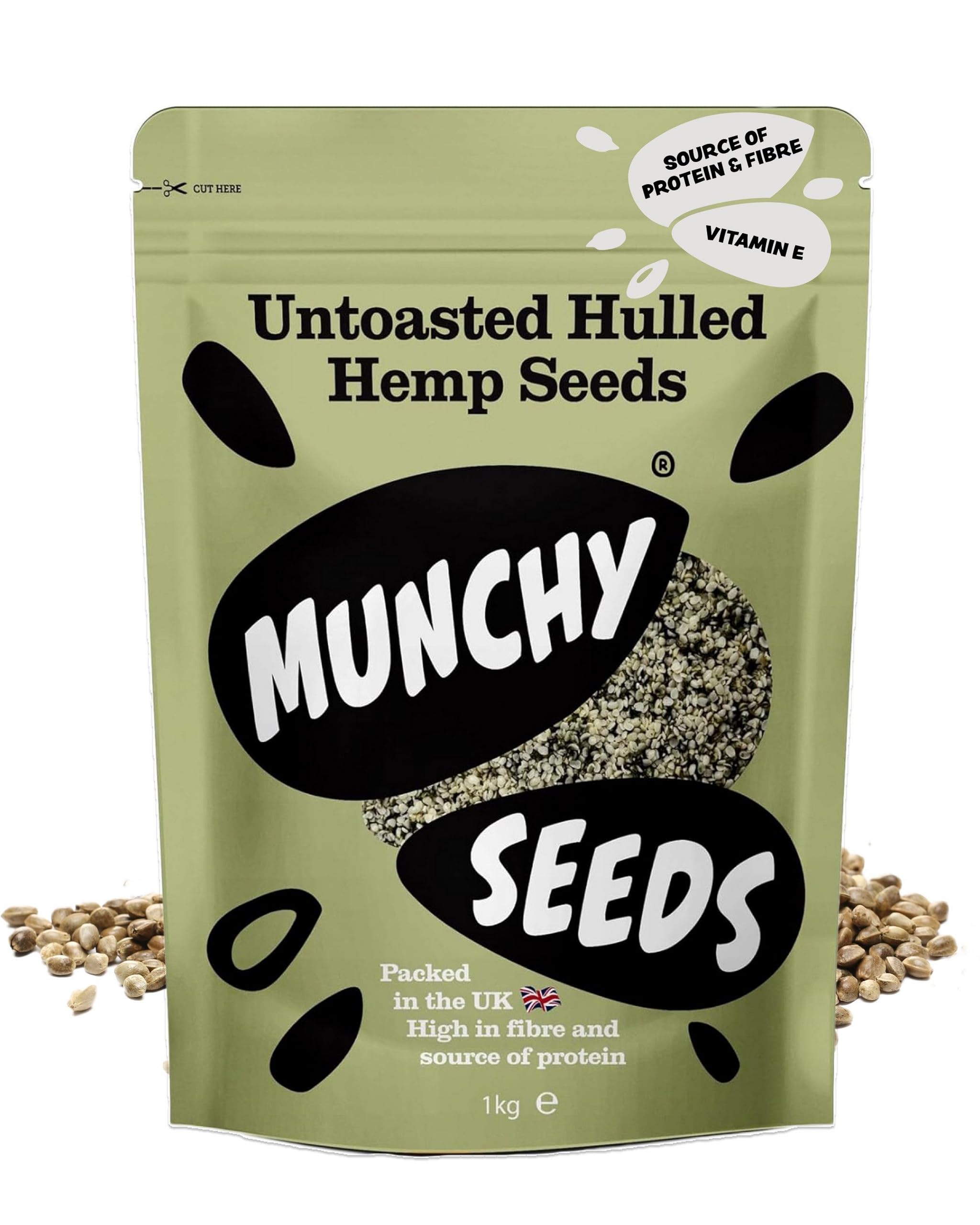 Munchy Seeds Hulled Hemp Seeds - Vegan Protein, Omega 3 Source | 1kg Roasted