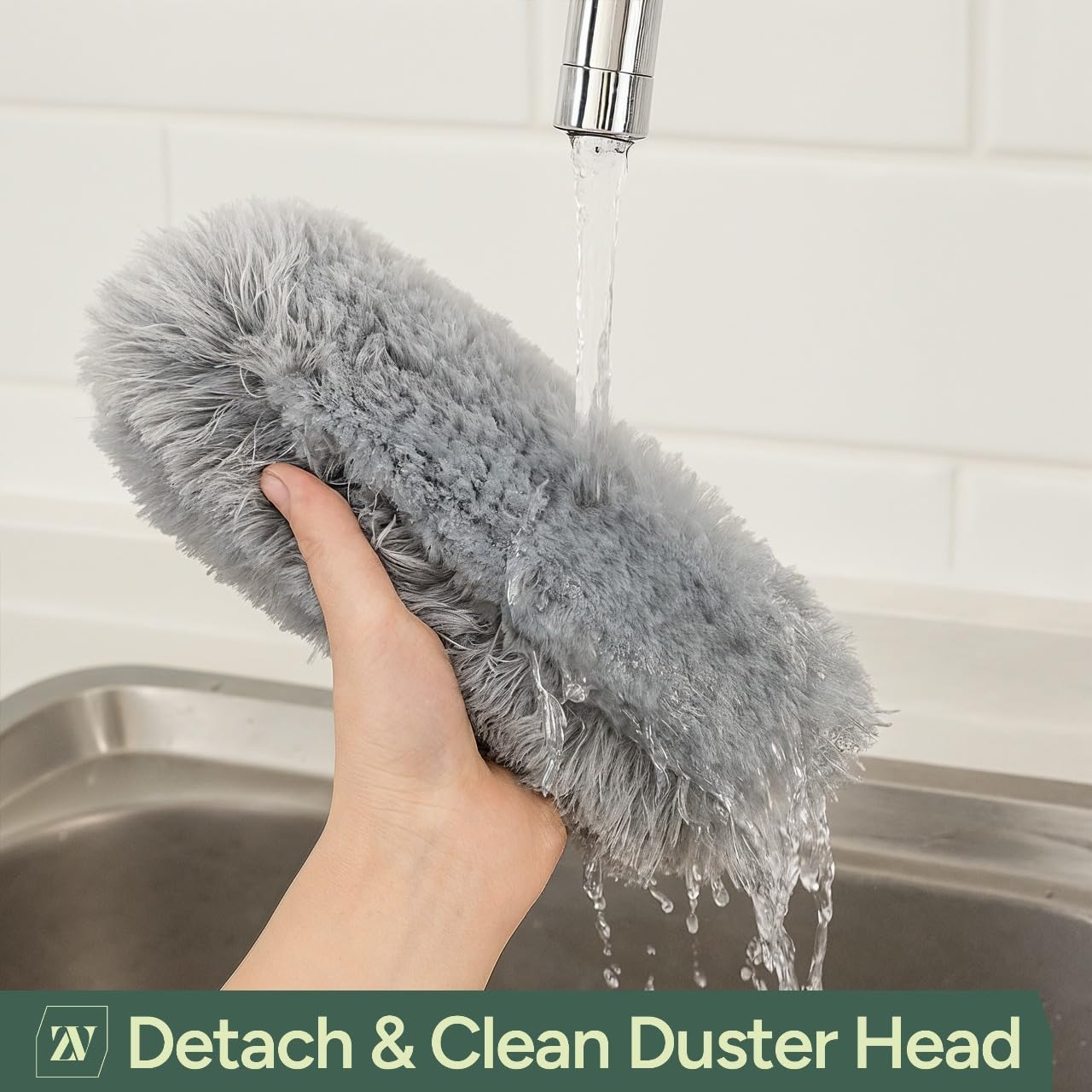 Zuvo Microfiber Duster - Detachable Washable Head | Soft Grip Handle | Grey, Size L 7