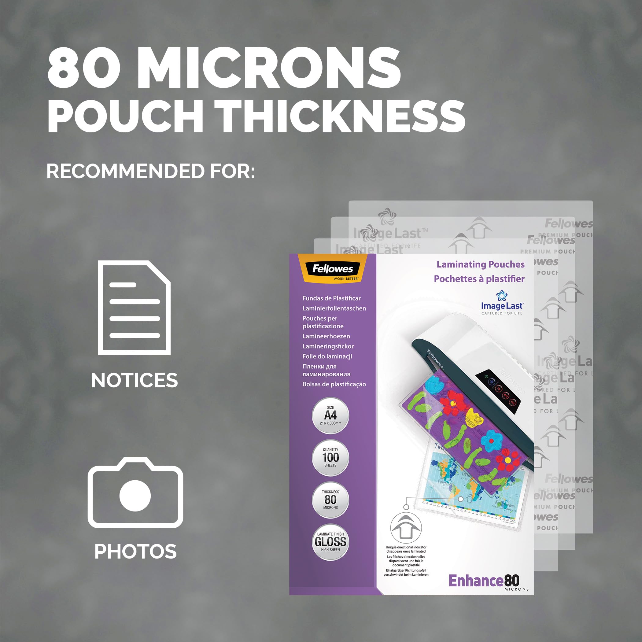 Fellowes A4 Laminating Pouches, 160 Micron (2 x 80 Micron), Gloss Finish, Pack of 100 3