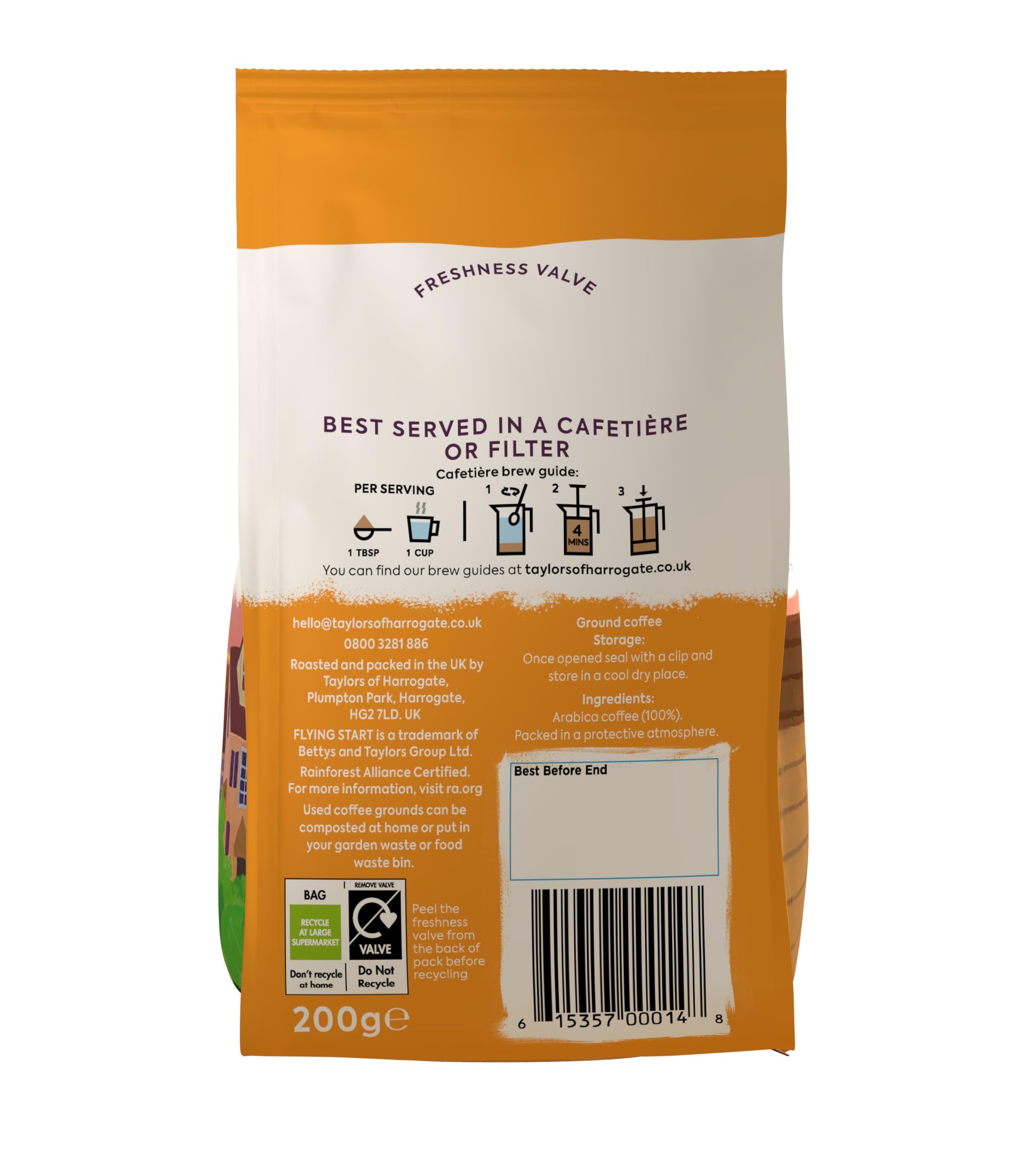 Taylors of Harrogate Flying Start Ground Coffee - Dark Roast, Hazelnut & Dark Chocolate Notes | 6 x 200g 6