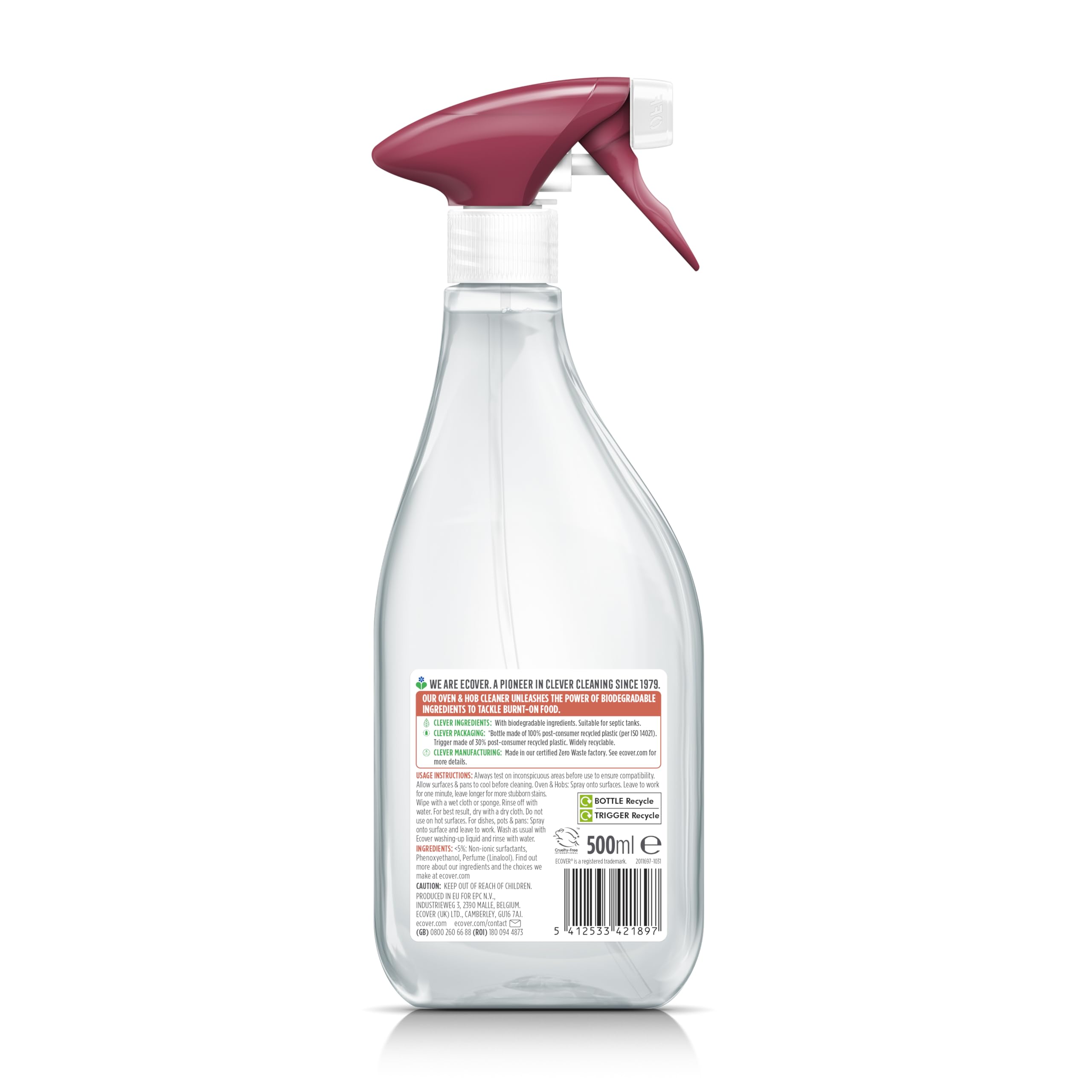 Ecover Oven & Hob Cleaner Spray - Cuts Grease & Burnt Food | 500 ml Jasmine Scent