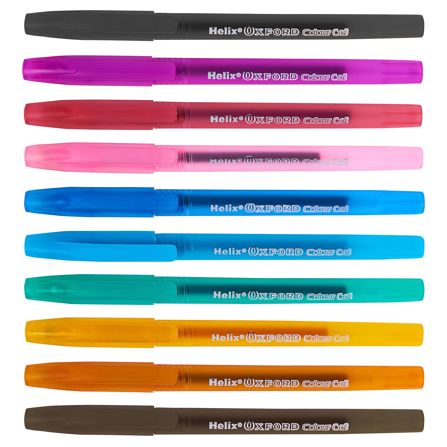 Helix Oxford Colour Gel Pens - 10 Pack Assorted Vivid Colors | 0.7mm Needle Point | Ergonomic Grip 3