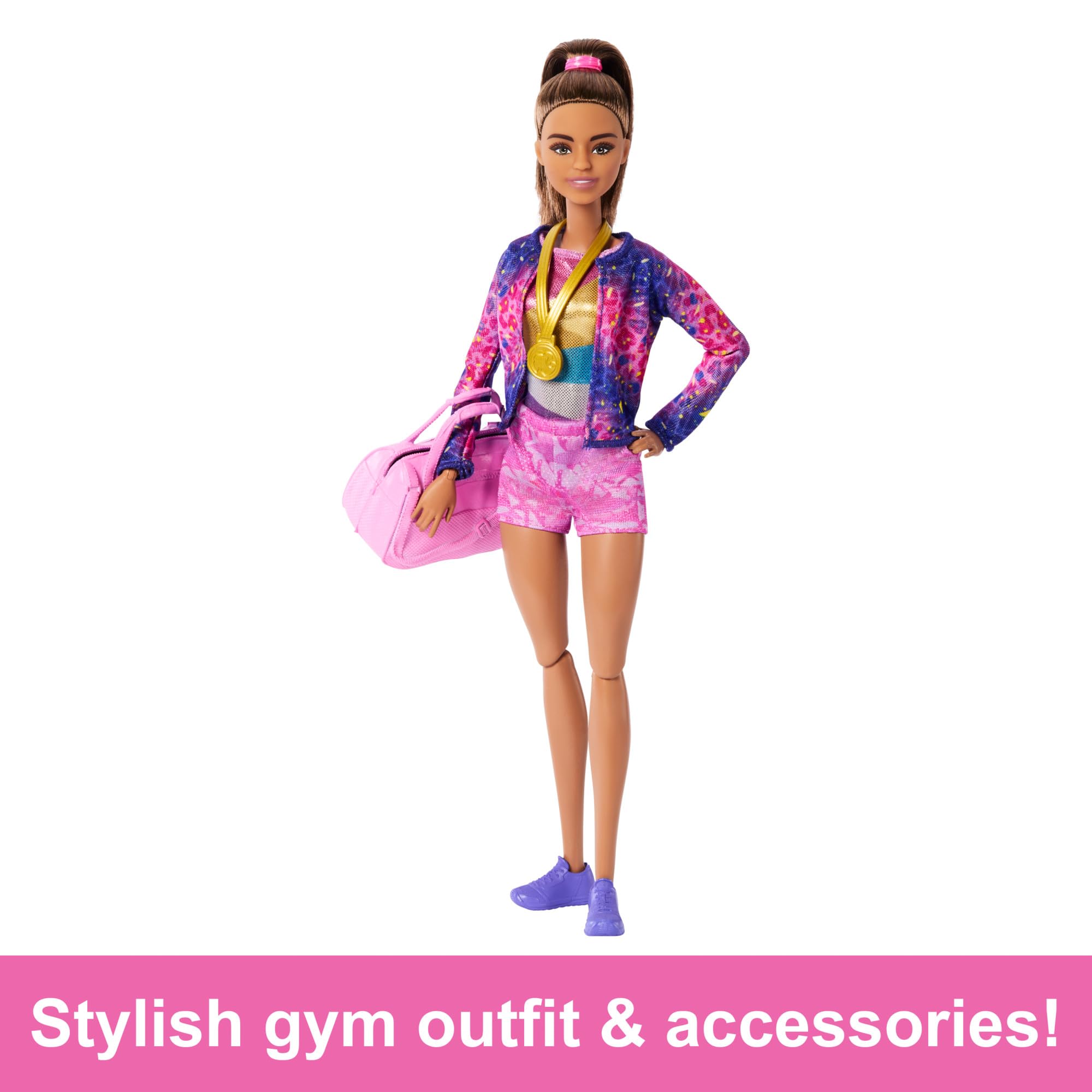 Barbie Gymnastics Doll & Accessories Playset with Brunette Doll | Includes Balance Beam & 10+ Pieces | Ages 3+ 4