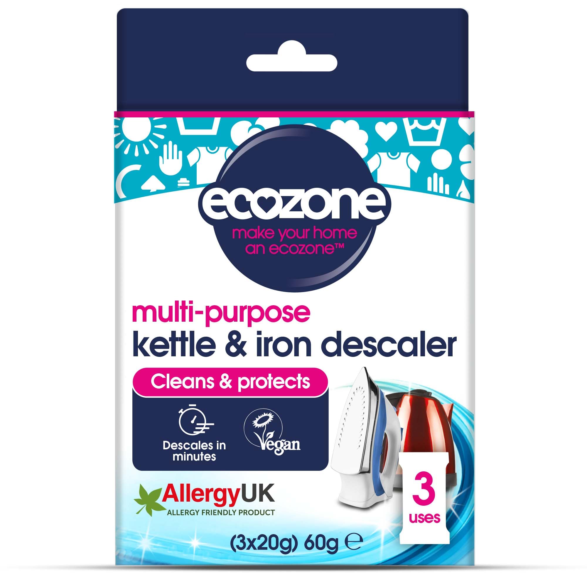 Ecozone Kettle & Iron Descaler - Removes Limescale | 3 Count Sachets | Lemon Scent