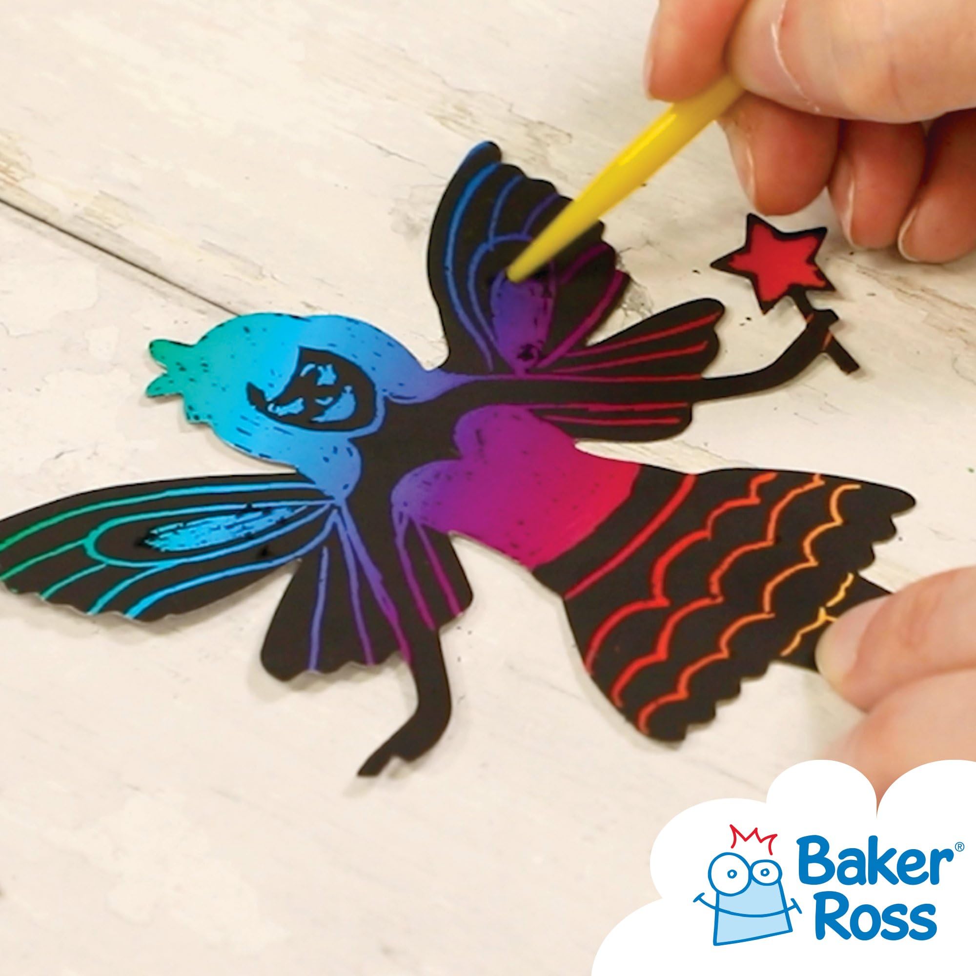 Baker Ross Fairy Scratch Art Magnets - 10 Pack Party Favour Craft Kit for Kids Ages 3+ 5