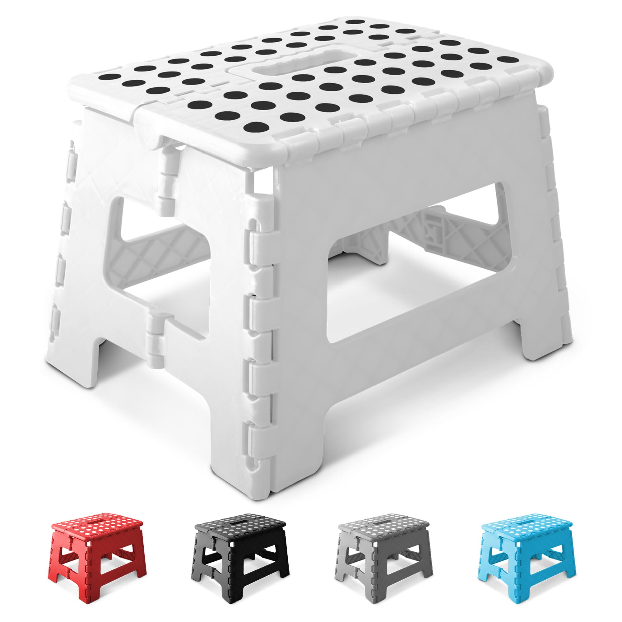 KEPLIN Folding Step Stool - 9 Inch Height | 150kg Capacity | White Plastic 1