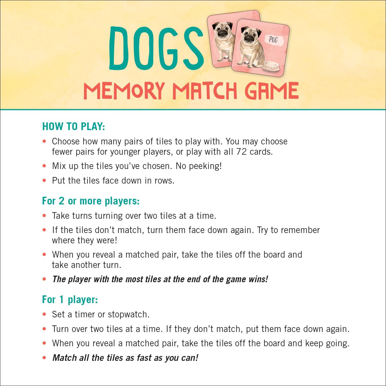 Peter Pauper Press Dogs Memory Match Game - 72 Cards | Ages 4+ | Multicolor 4