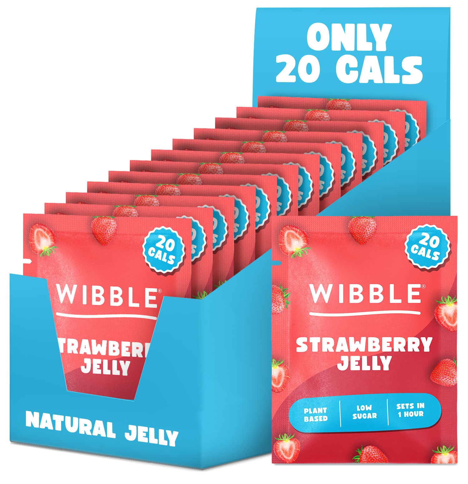 Wibble Erdbeer-Gelee-Kristalle, pflanzliches Geleepulver mit niedrigem Zuckergehalt, 12er-Pack, schnell trocknendes veganes Dessert