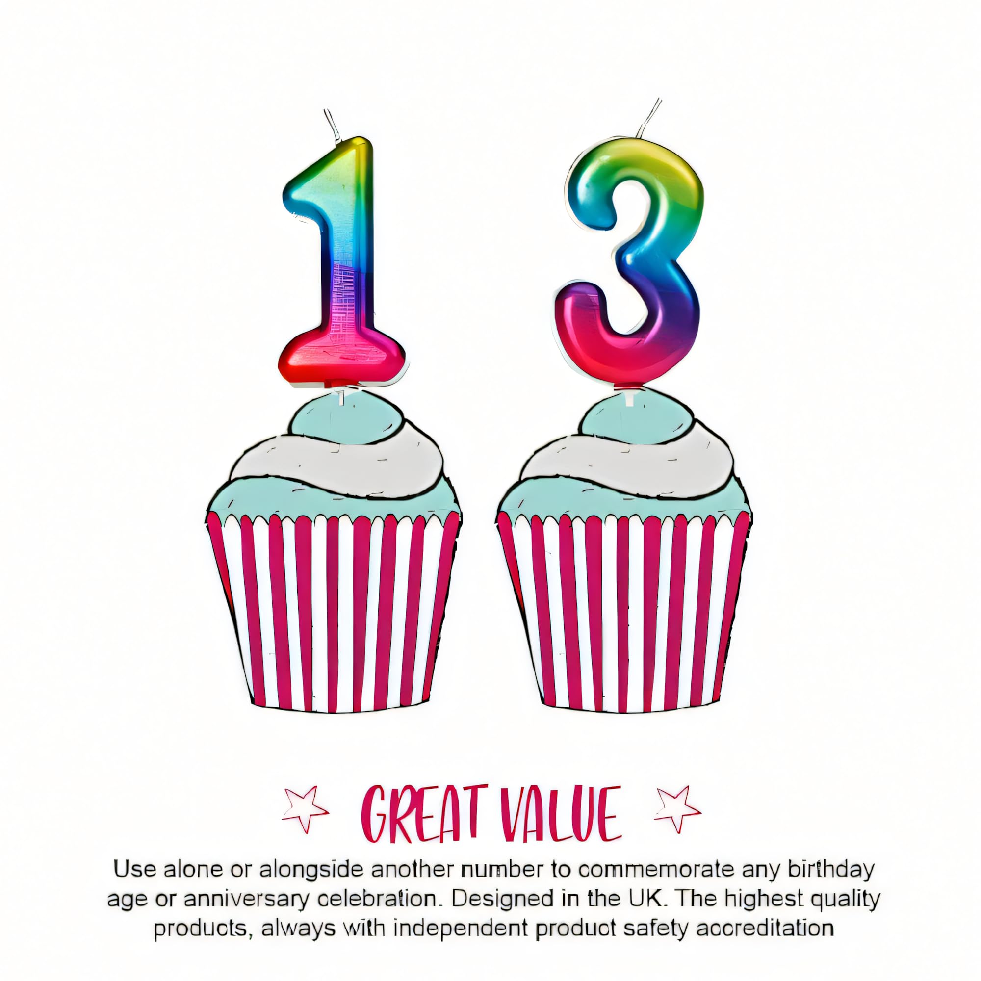 Anniversary House Colourful Rainbow Metallic Candle Number 3 Cake Candle | 7cm Tall | Unscented Wax 5