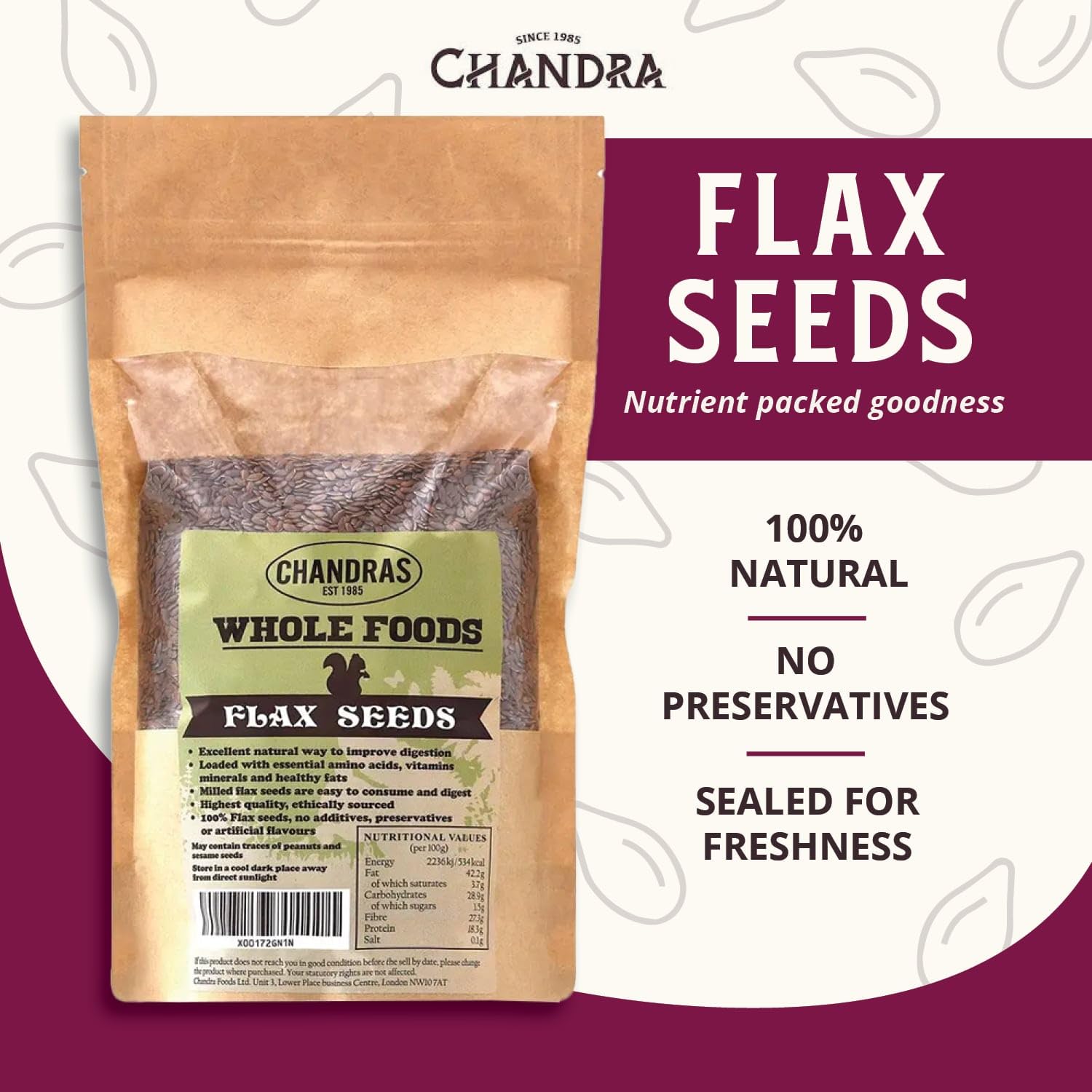 CHANDRA Whole Foods Flax Seeds - 1KG Pack | High Fibre, Low Carb | Vegan & Keto Friendly
