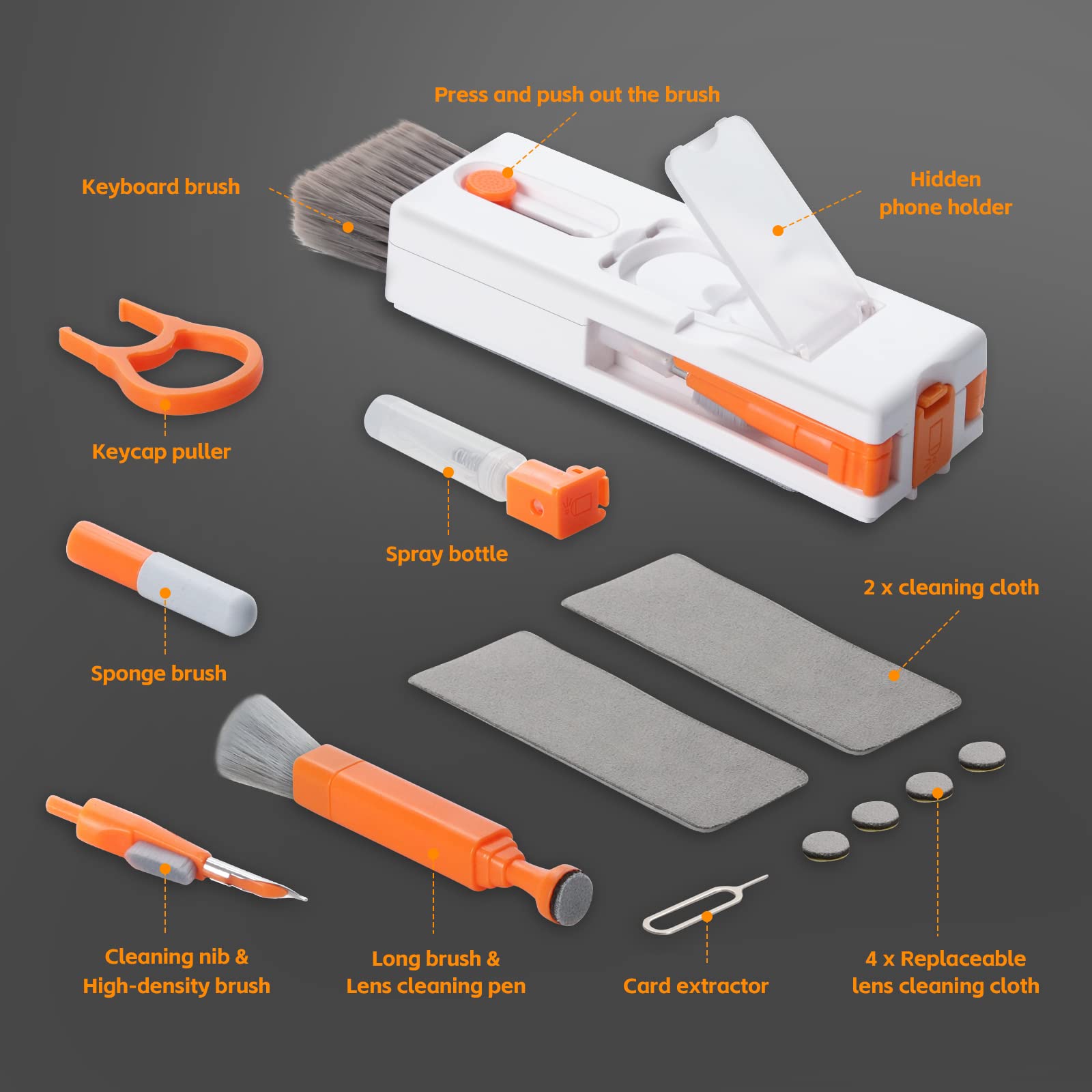 Alyvisun 11 in 1 Multifunctional Keyboard Cleaning Kit for Electronics | Orange 8