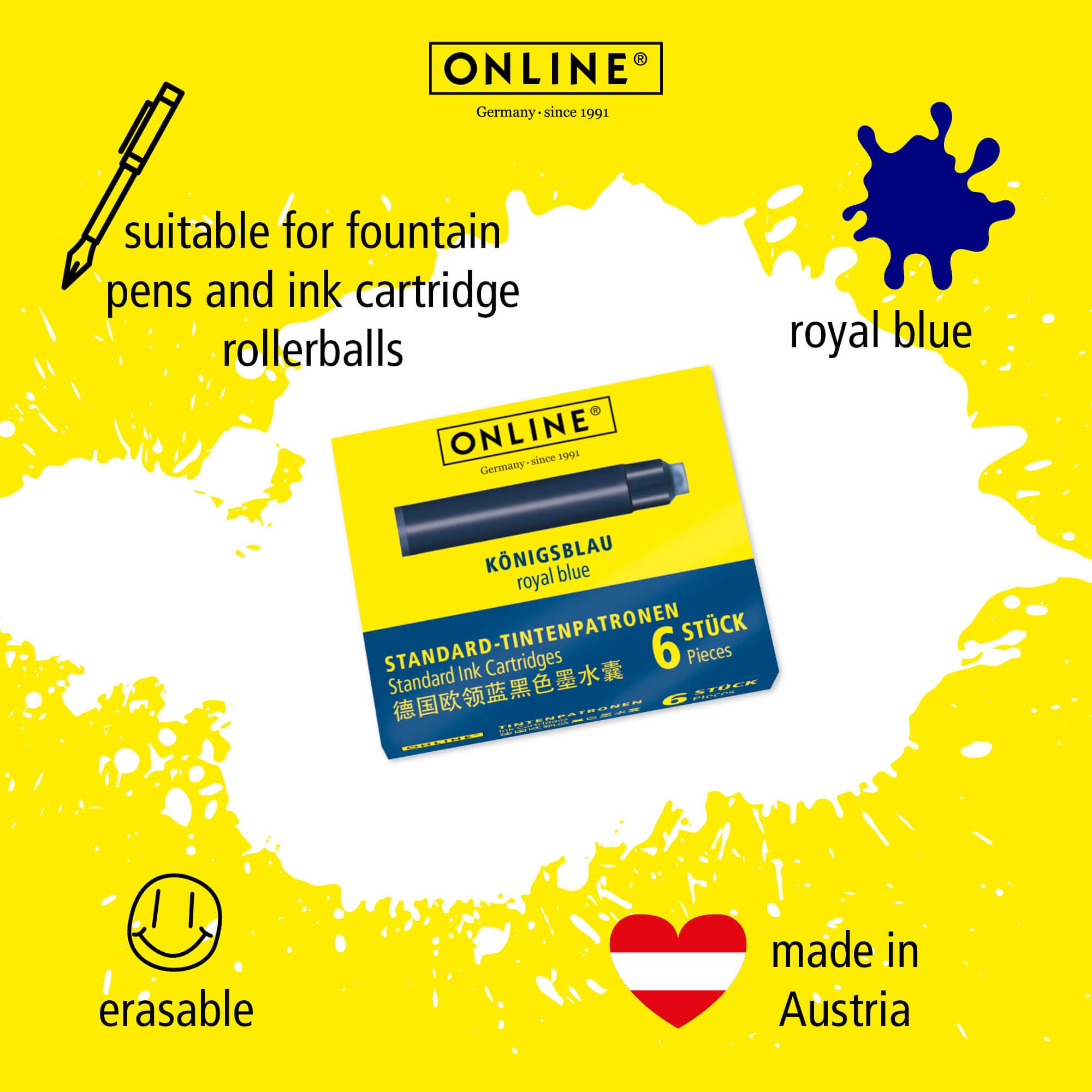 Online Pen Refills - Royal Blue Ink Cartridges for Standard Fountain Pens | Box of 6 3