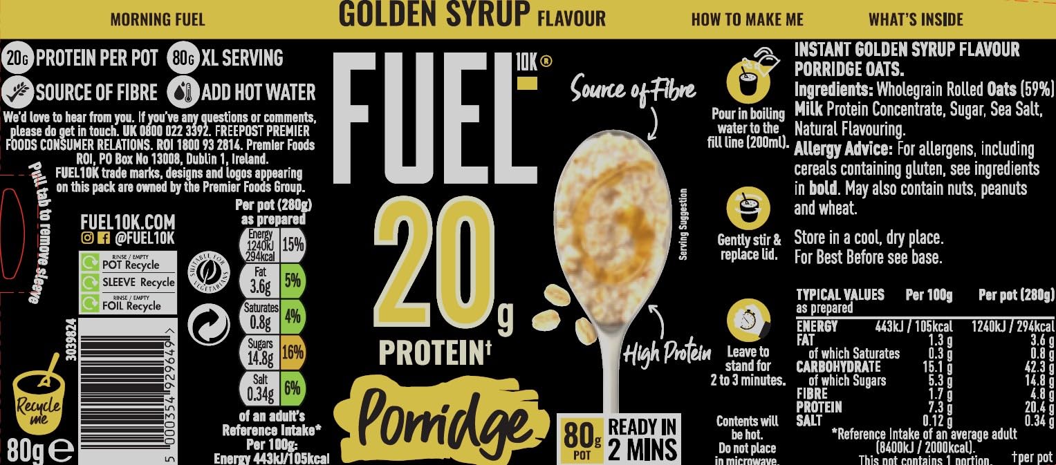 FUEL10K Golden Syrup Porridge Pot - 20g Protein, Source of Fibre | 8 Pack 6