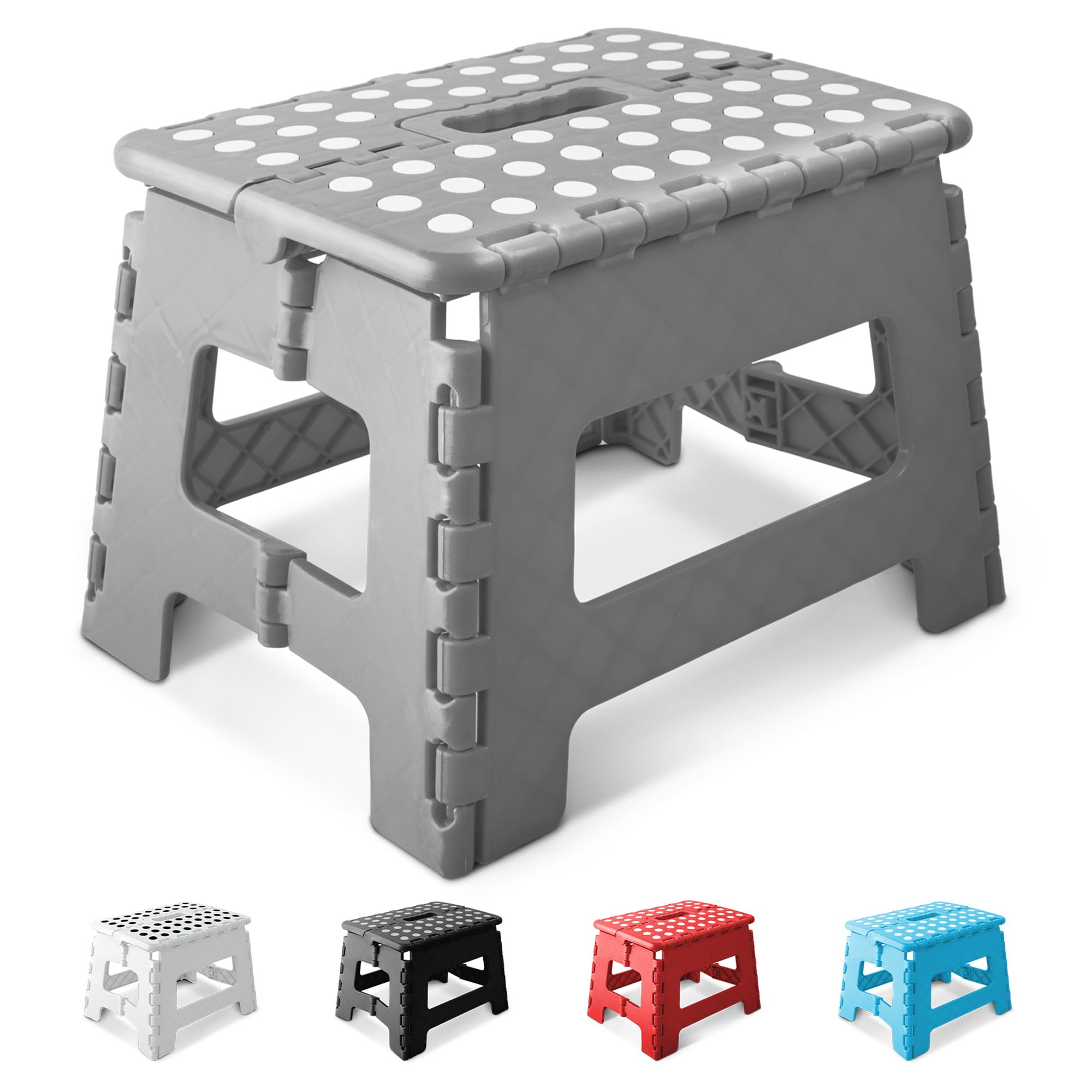 KEPLIN Folding Step Stool - 9 Inch Height | Supports up to 150kg | Grey Plastic 1