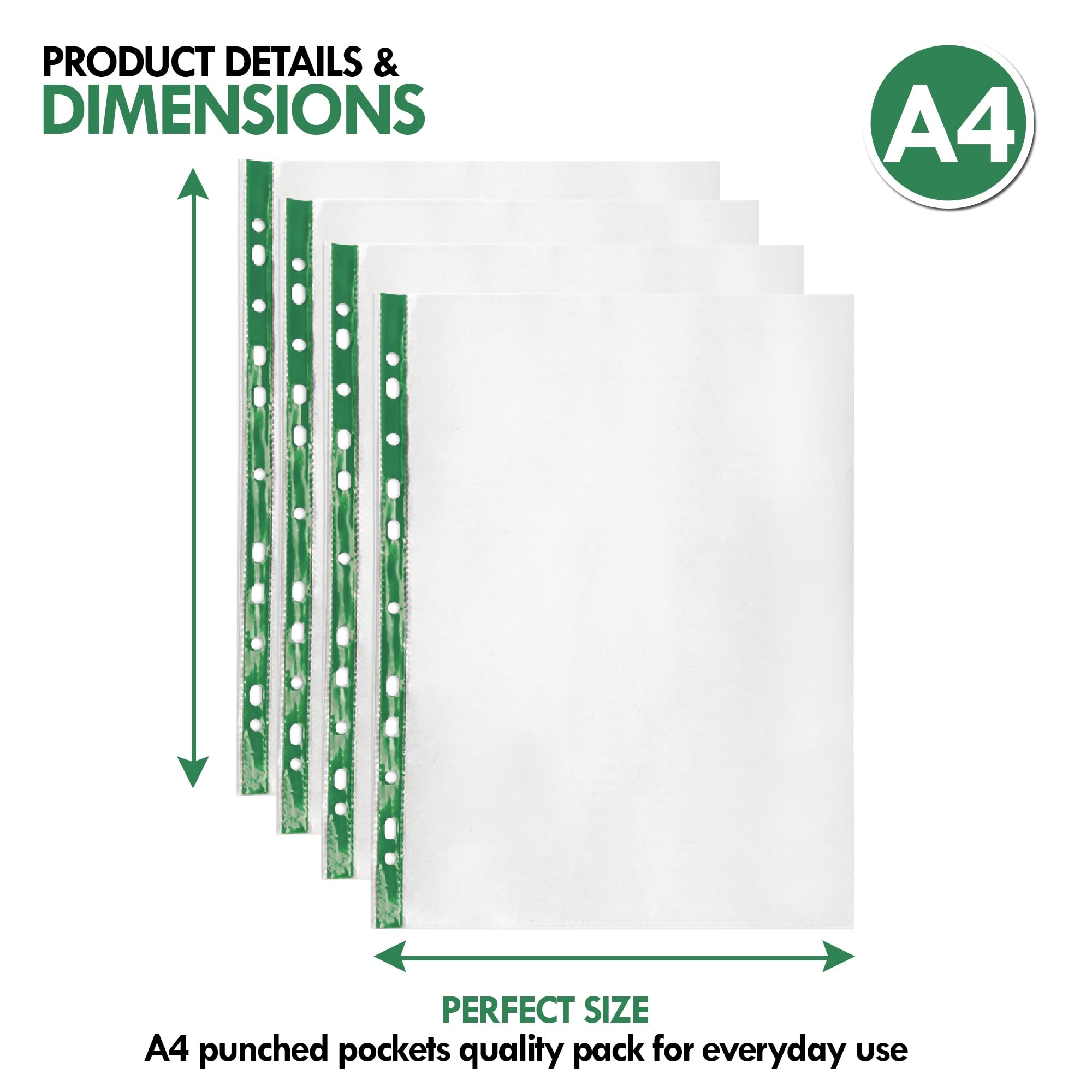 G4GADGET A4 Plastic Punched Pockets - 200 Pack Value | 10-15 Sheet Capacity | 30 Micron Clear PP 4