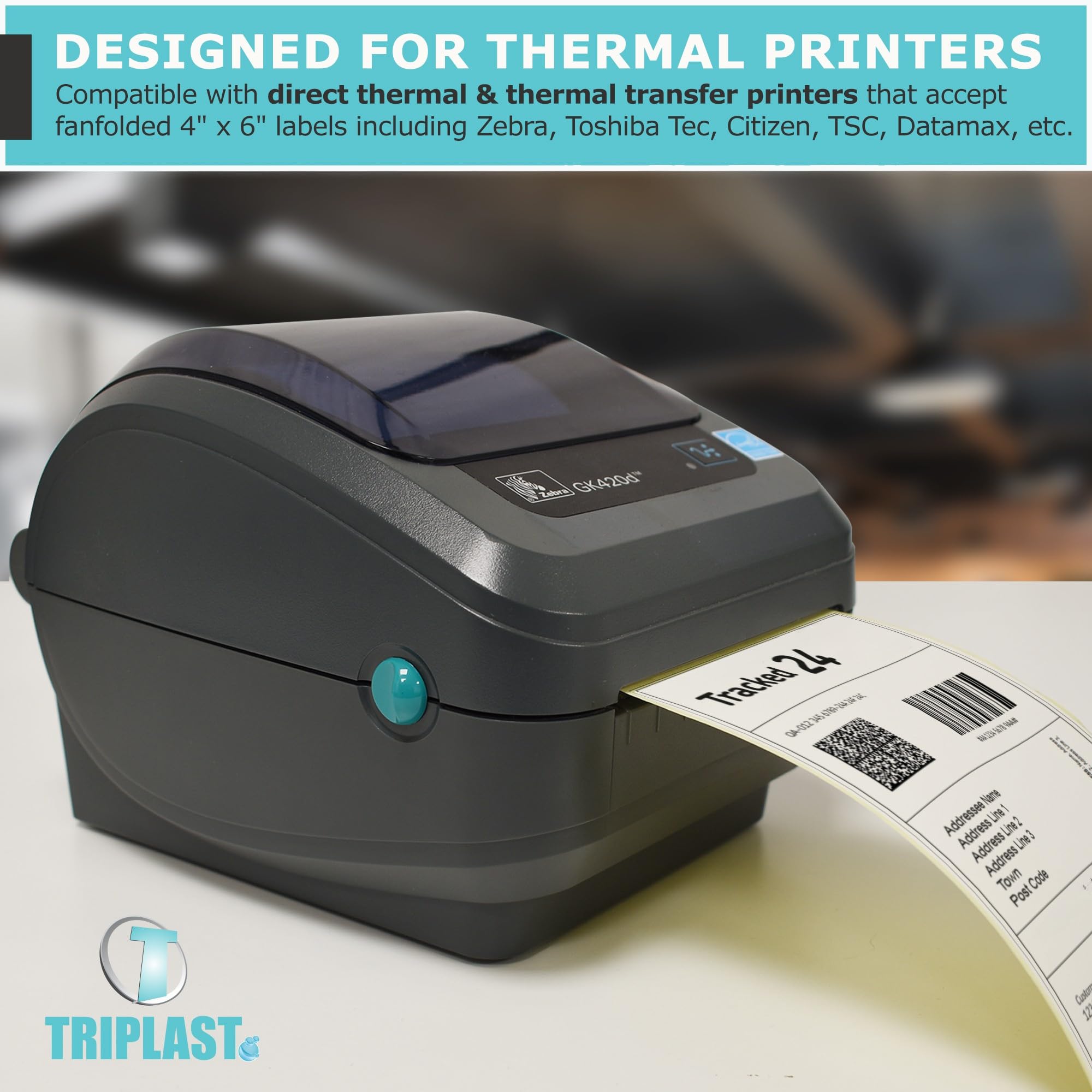 Triplast Thermal Printer Labels Roll - 250 Labels, 4x6 inch (102x152mm) White, Smudge & Fade Resistant