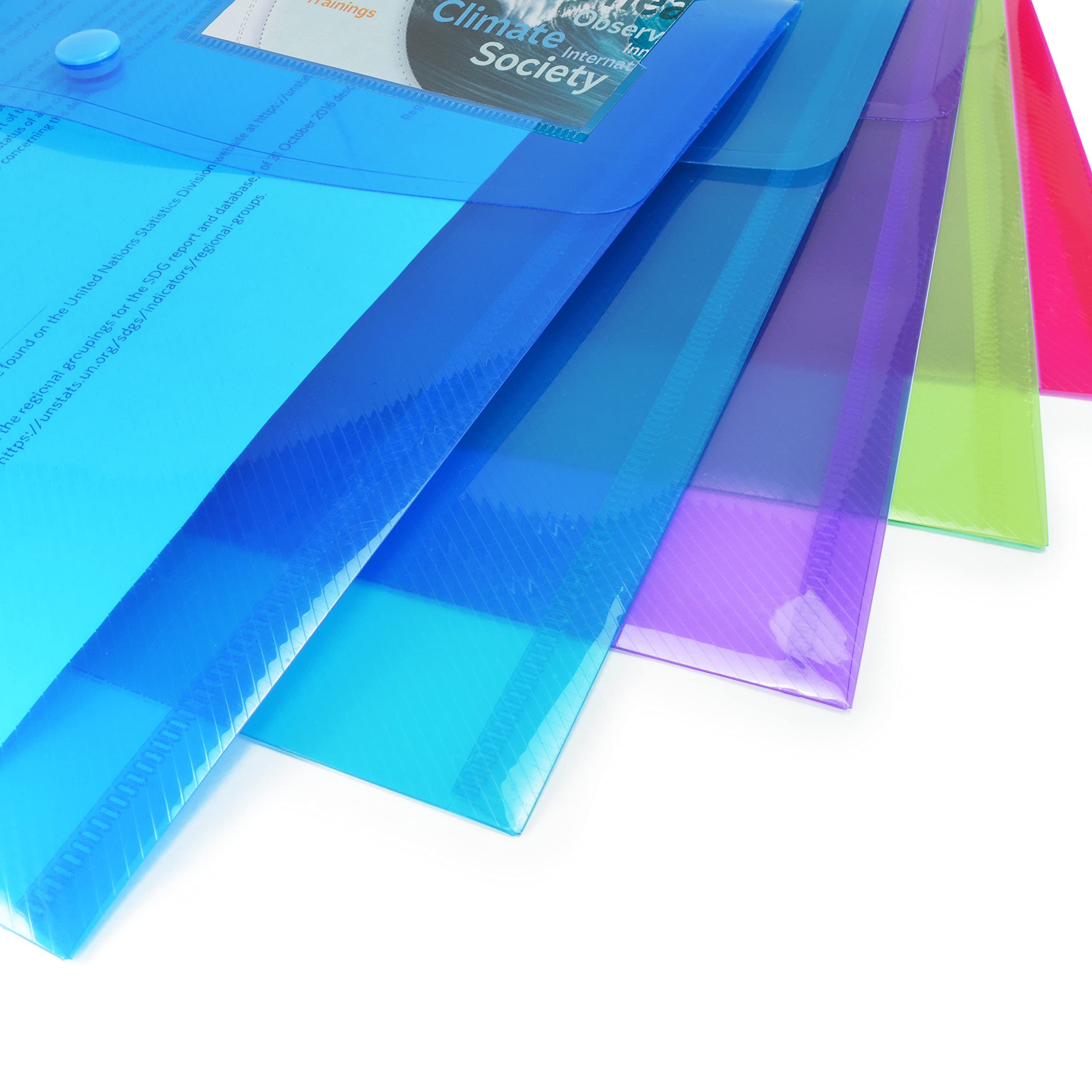 Rapesco 0700 ECO Recycled ID Popper Wallets, A4, Assorted Bright Transparent Colours, Pack of 5 3