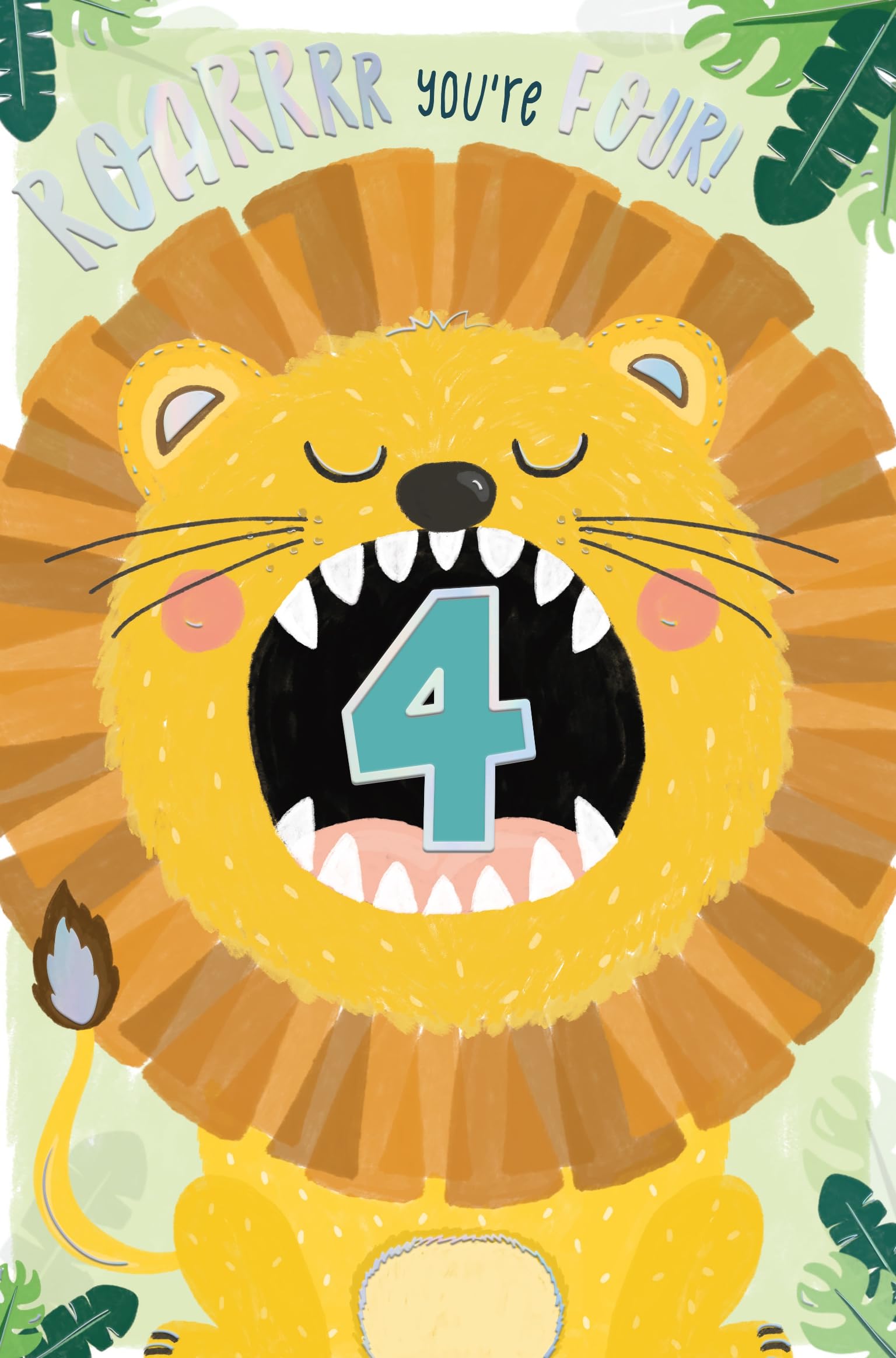 Wishing Well Cute 4th Birthday Card with Lion Illustrations | 5x8 Inches