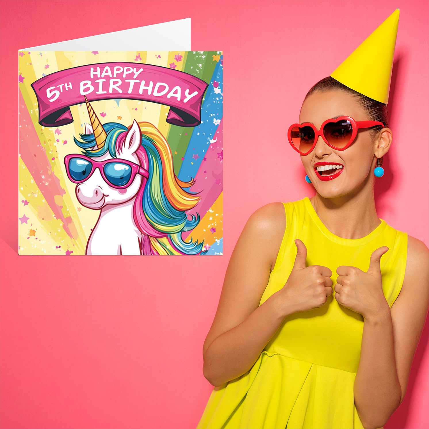 Stuff4 Girls 5th Birthday Card - Cool Unicorn Sunglasses Design | 145mm x 145mm 7