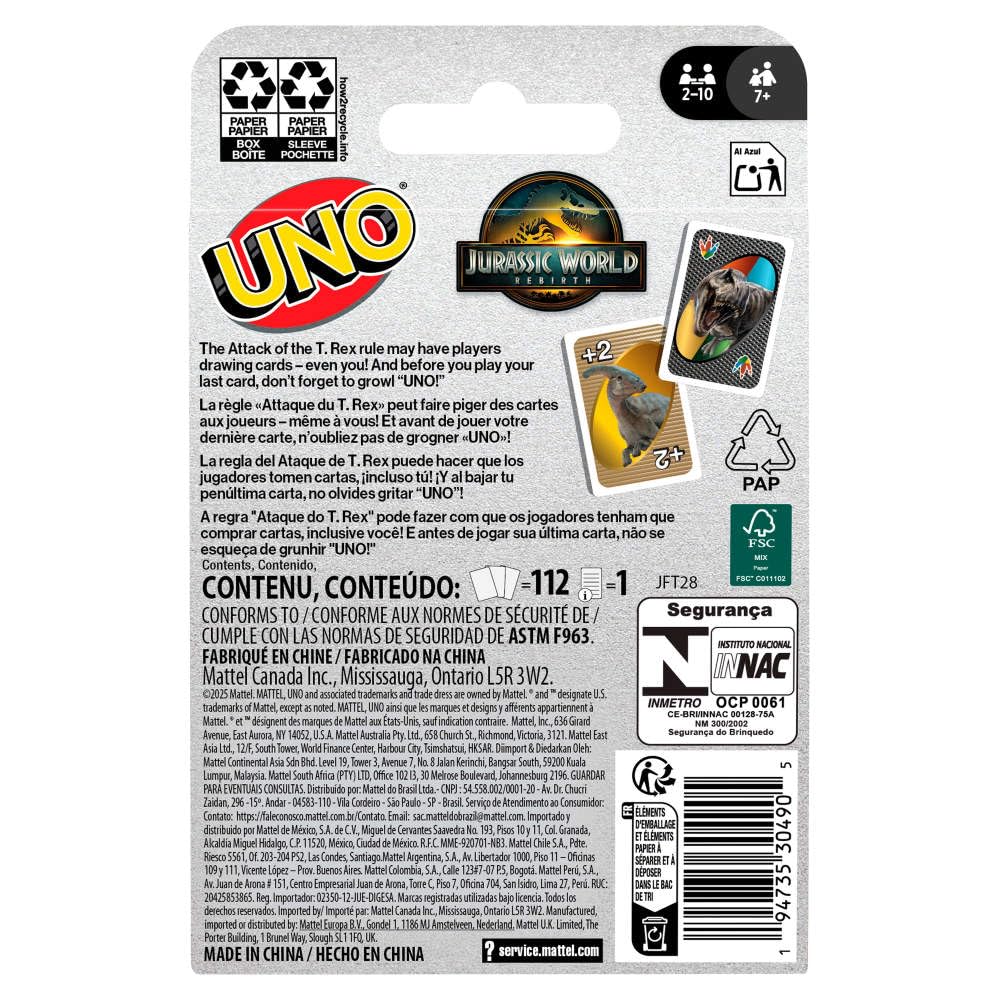 Mattel Games UNO Jurassic World Rebirth Card Game | Ages 7+ | 2-10 Players 6