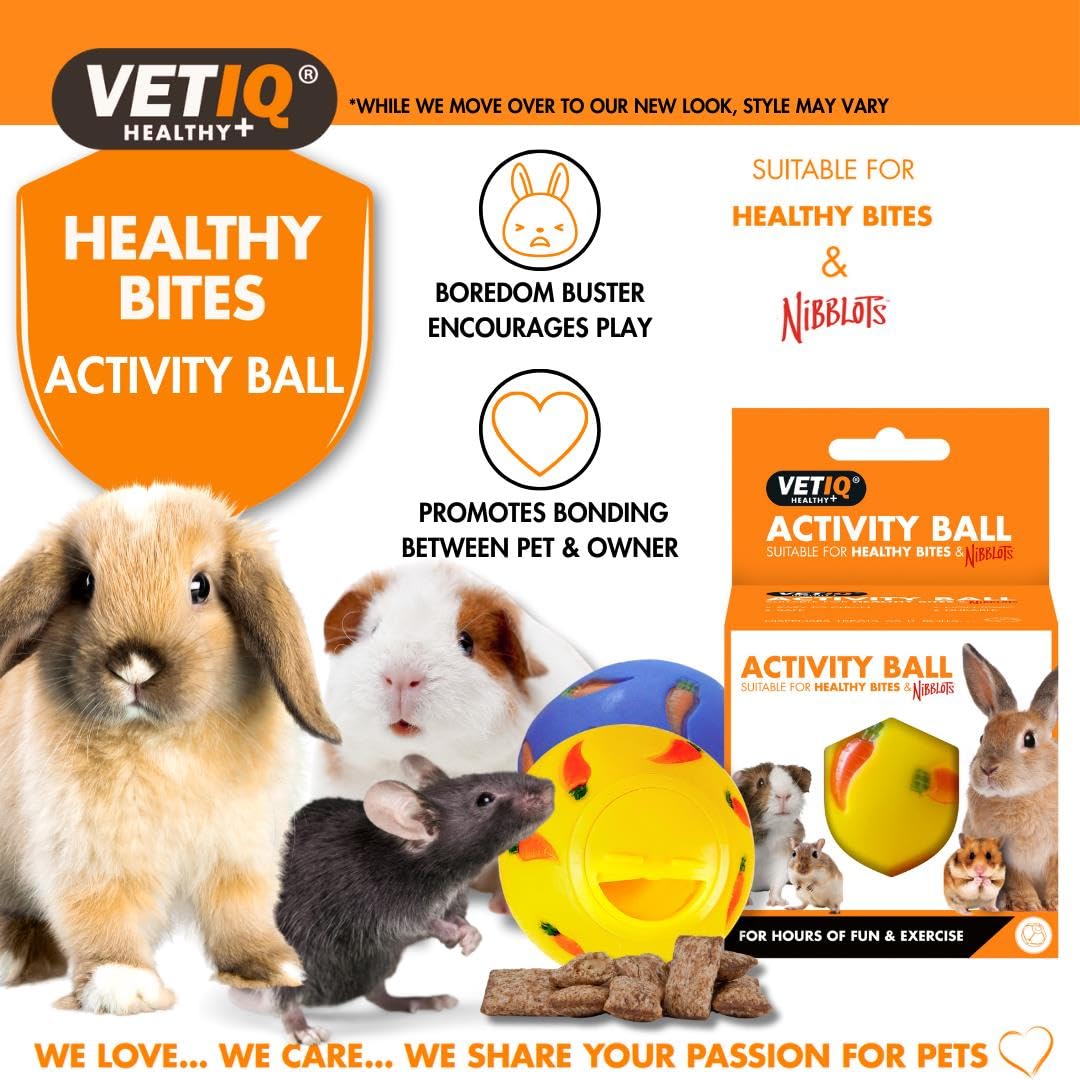 VETIQ Healthy Bites Activity Treat Ball for Small Animals | Boredom Buster Toy | 7cm Diameter
