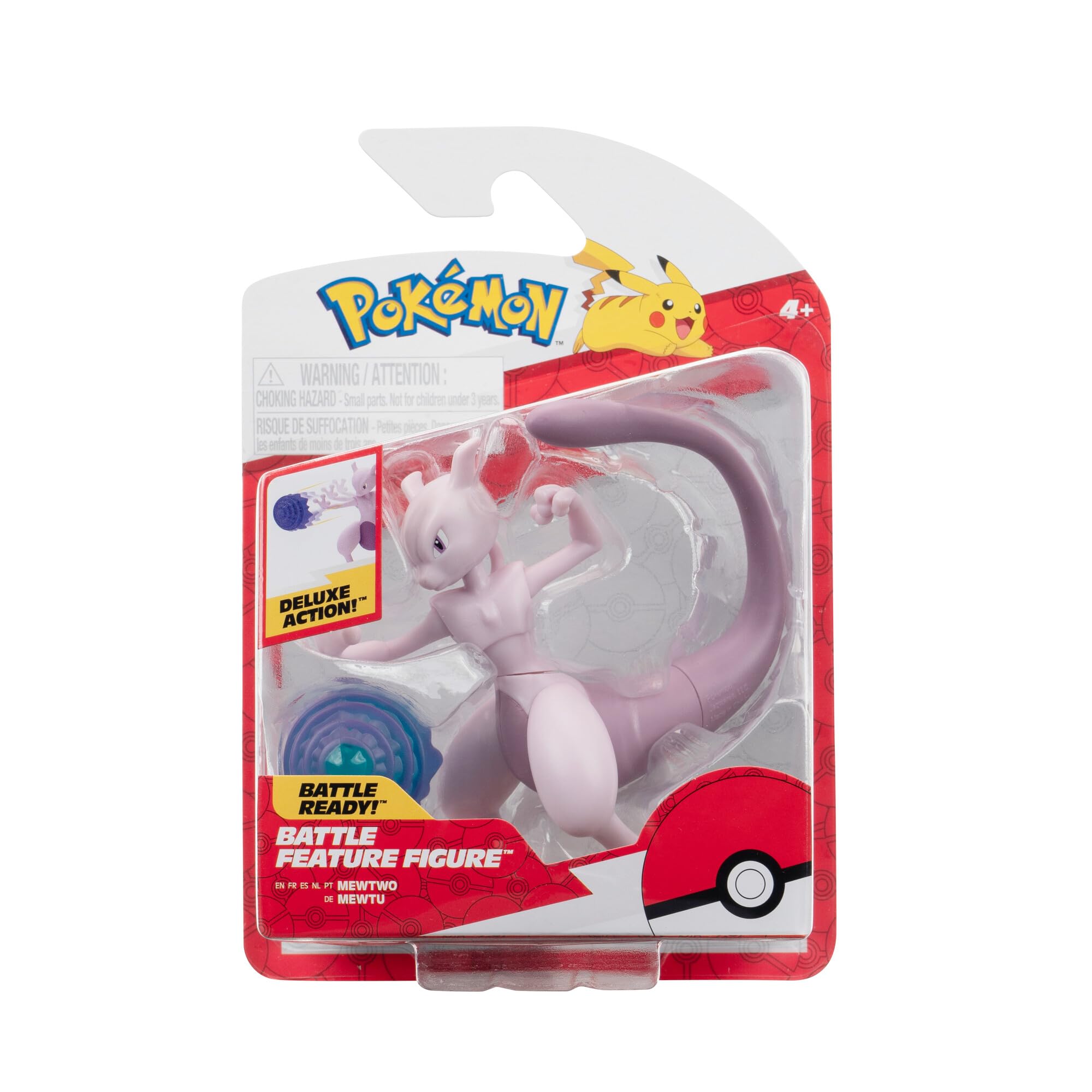 Pokémon Mewtwo Battle Feature Action Figure - 4.5-Inch, 7 Points of Articulation | Psychic Blast Attack