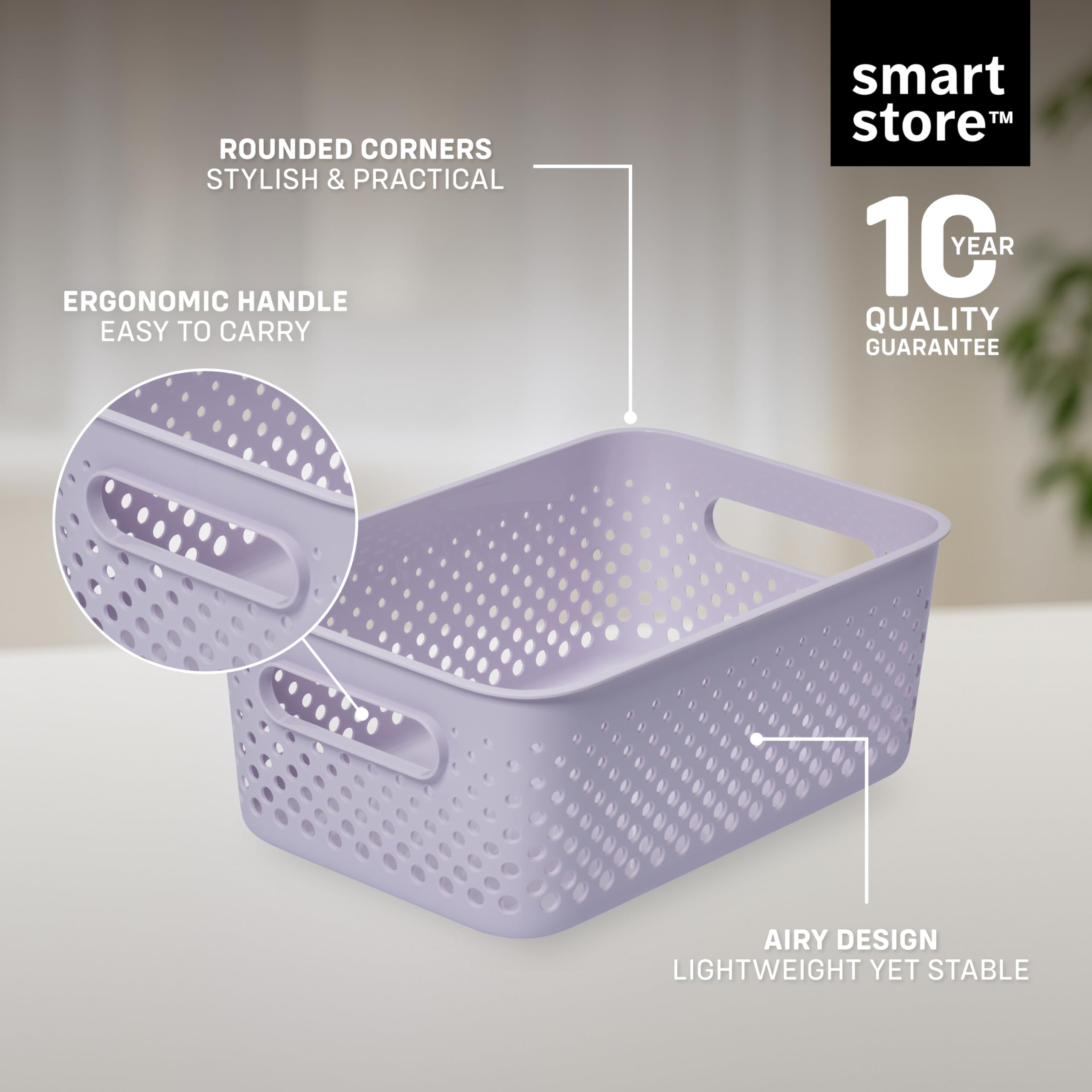 SmartStore Storage Basket with Handles - Lavender, 5.6L | 29.5x20.5x12cm 3