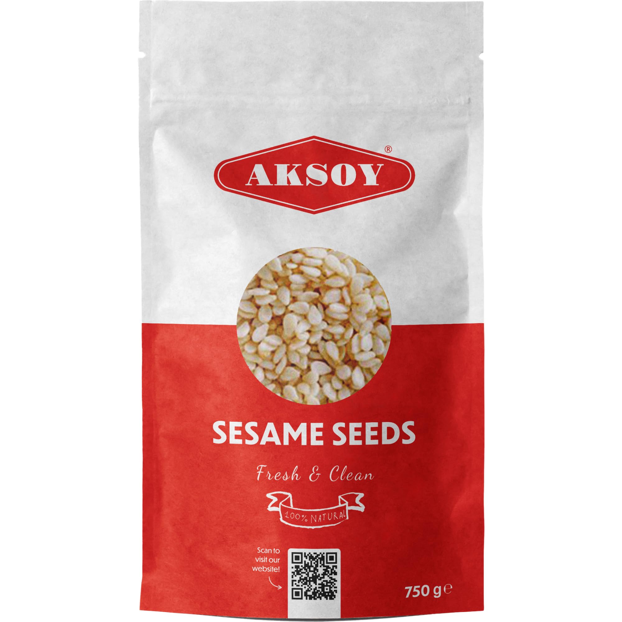 AKSOY Sesame Seeds - 750g Premium Natural Whole Seeds | Rich Nutty Flavor | Non-GMO
