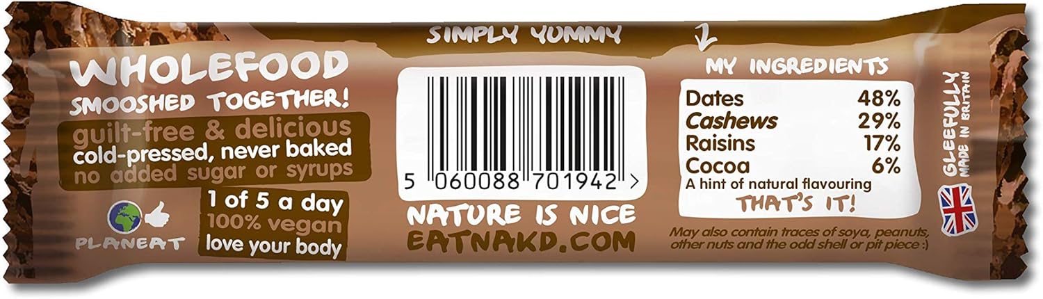Nakd Cocoa Delight 35 g Riegel – Karton mit 48 Stück (12 x 4) – ganz natürlicher veganer Snack