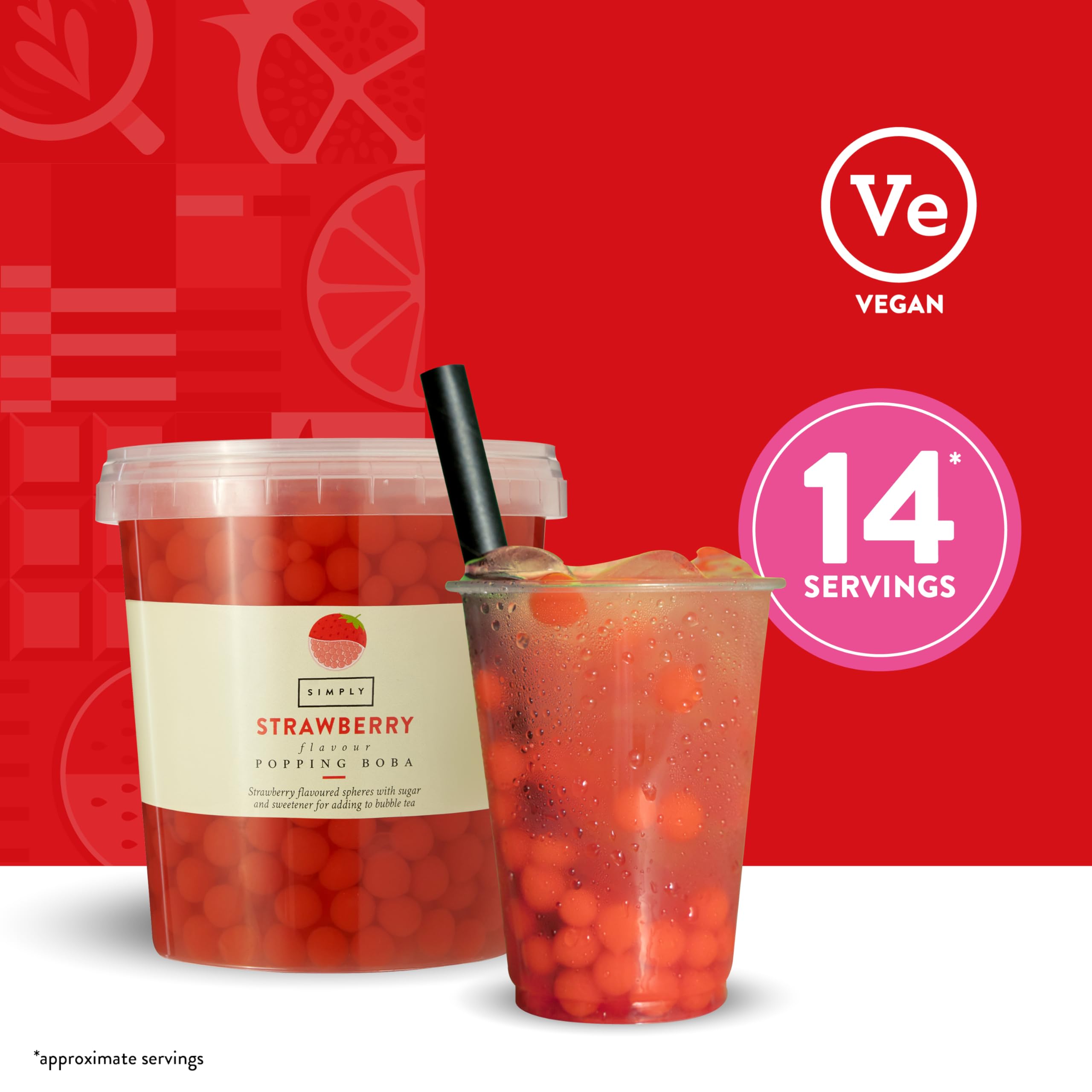 Simply Strawberry Popping Boba - Juicy Fruit Juice Flavoured Pearls for Bubble Tea & Desserts | 870g